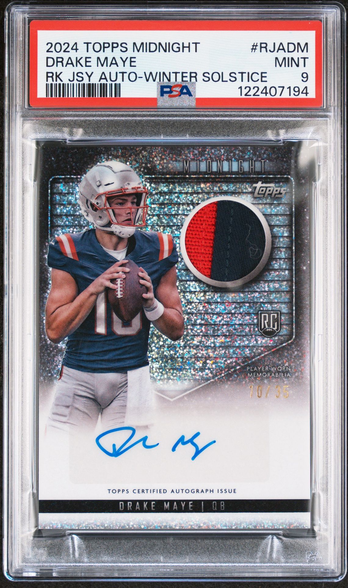 2024 Topps Midnight Rookie Jersey Autographs Drake Maye #Rjadm (Rk Jsy Auto-Winter Solstice) Mint 9 front