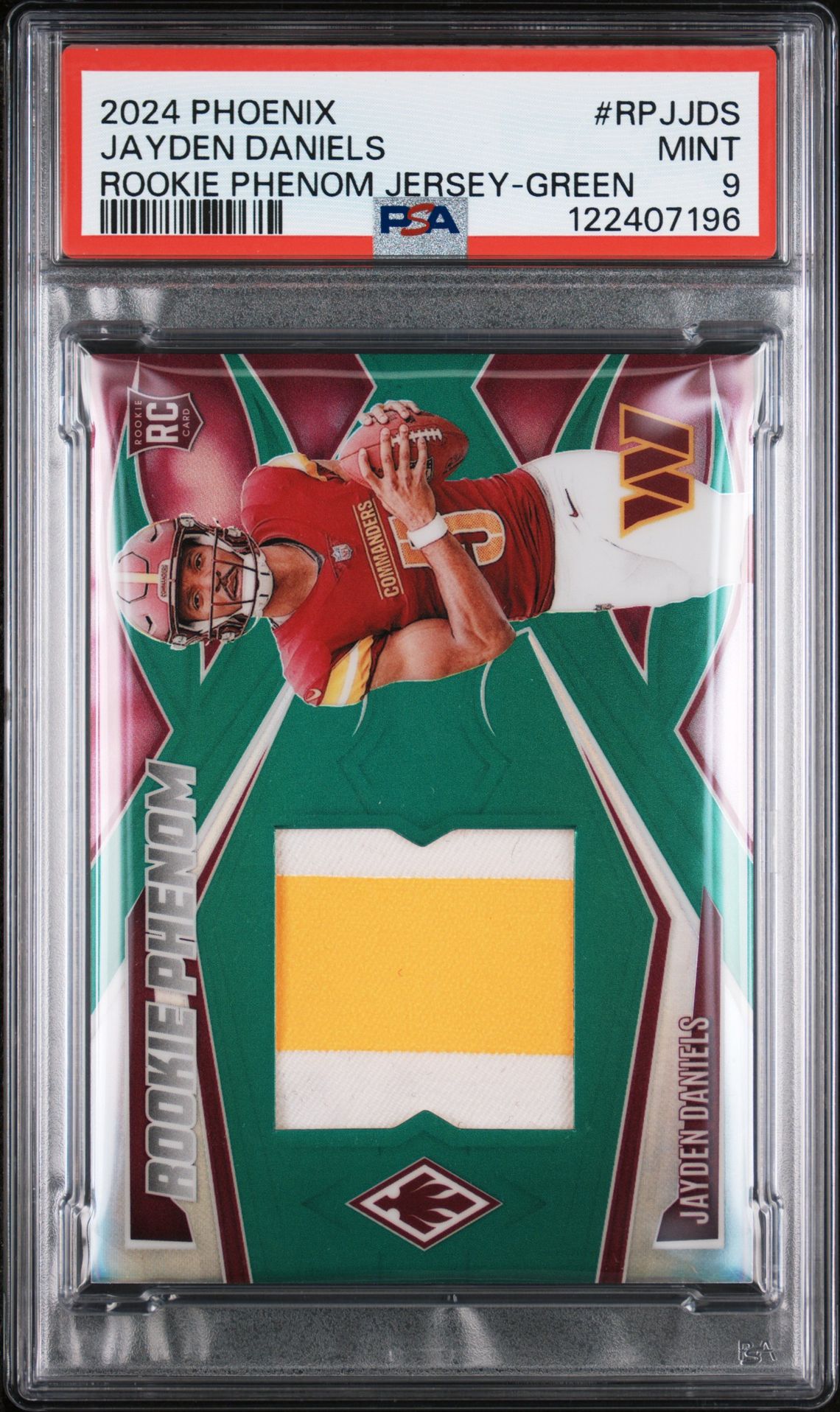 2024 Panini Phoenix Rookie Phenom Jersey Jayden Daniels #Rpjjds (Rookie Phenom Jersey-Green) Mint 9 front