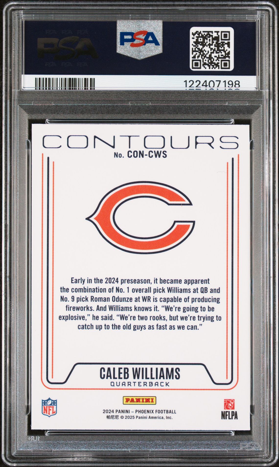 2024 Panini Phoenix Contours Caleb Williams #Concws (Contours-Purple) Gem Mt 10 back