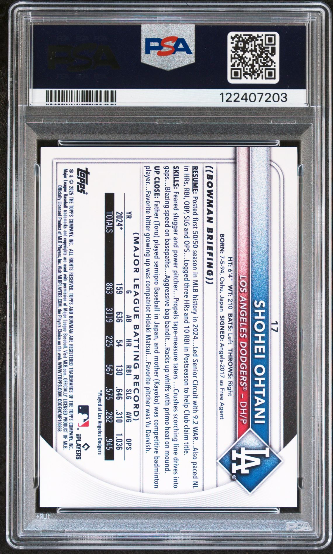 2025 Bowman Shohei Ohtani #17 (Neon Green) Mint 9 back