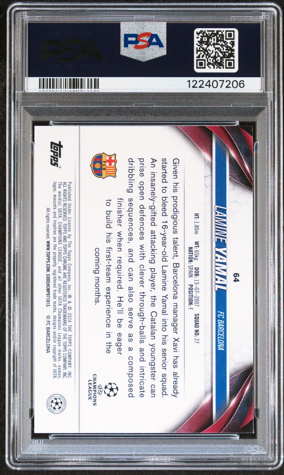 2023-24 Topps Chrome Uefa Club Competitions Lamine Yamal #64 (Blue Geometric Refractor) Mint 9 back