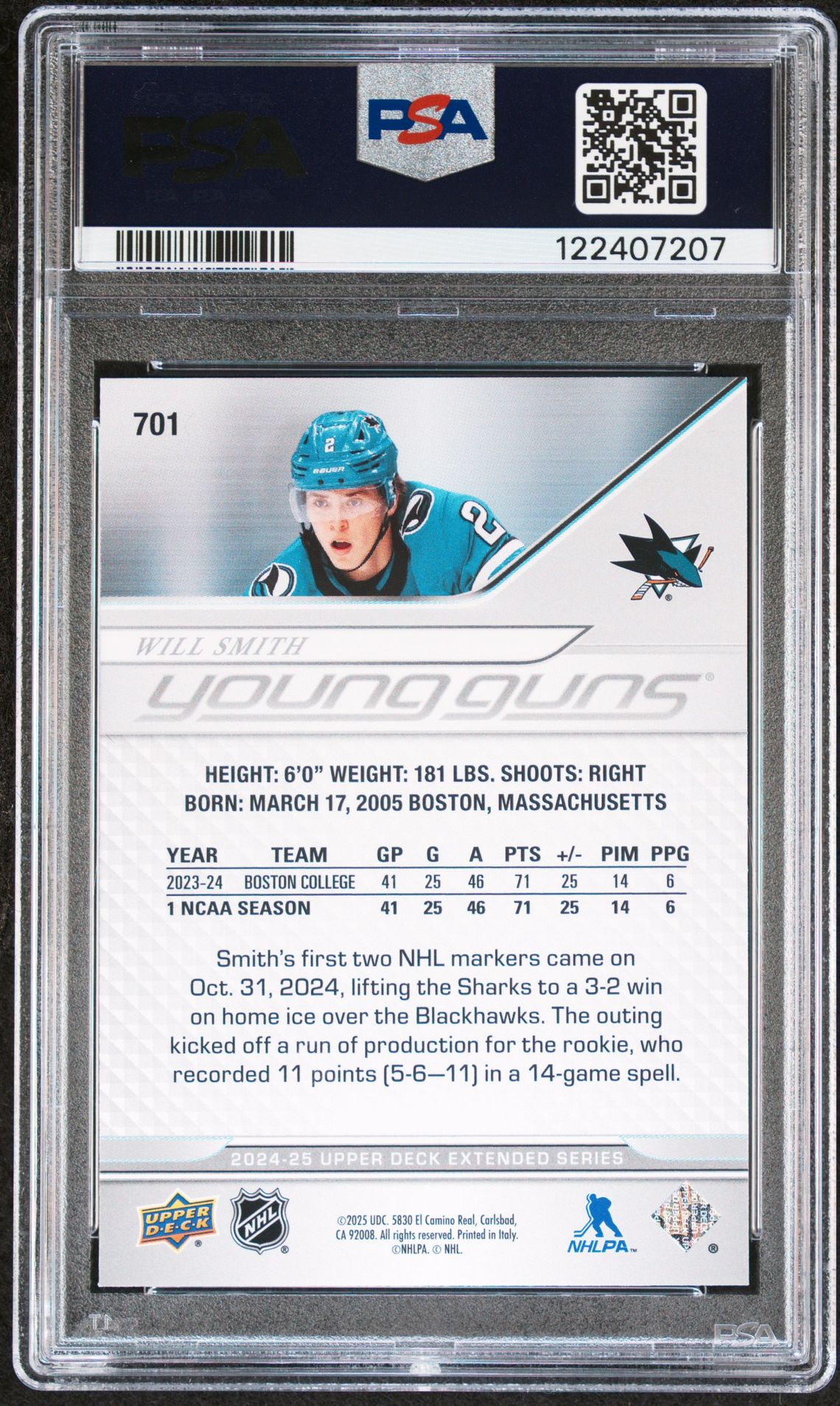 2024 Upper Deck Will Smith #701 Gem Mt 10 back