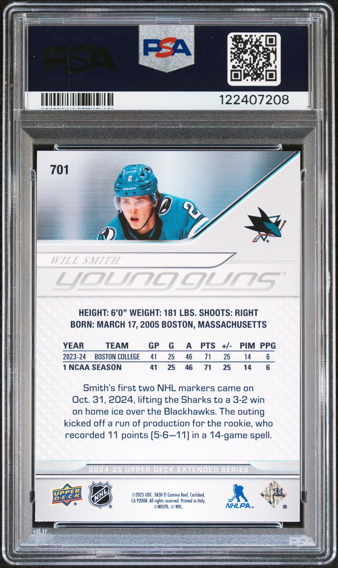 2024 Upper Deck Will Smith #701 Mint 9 back