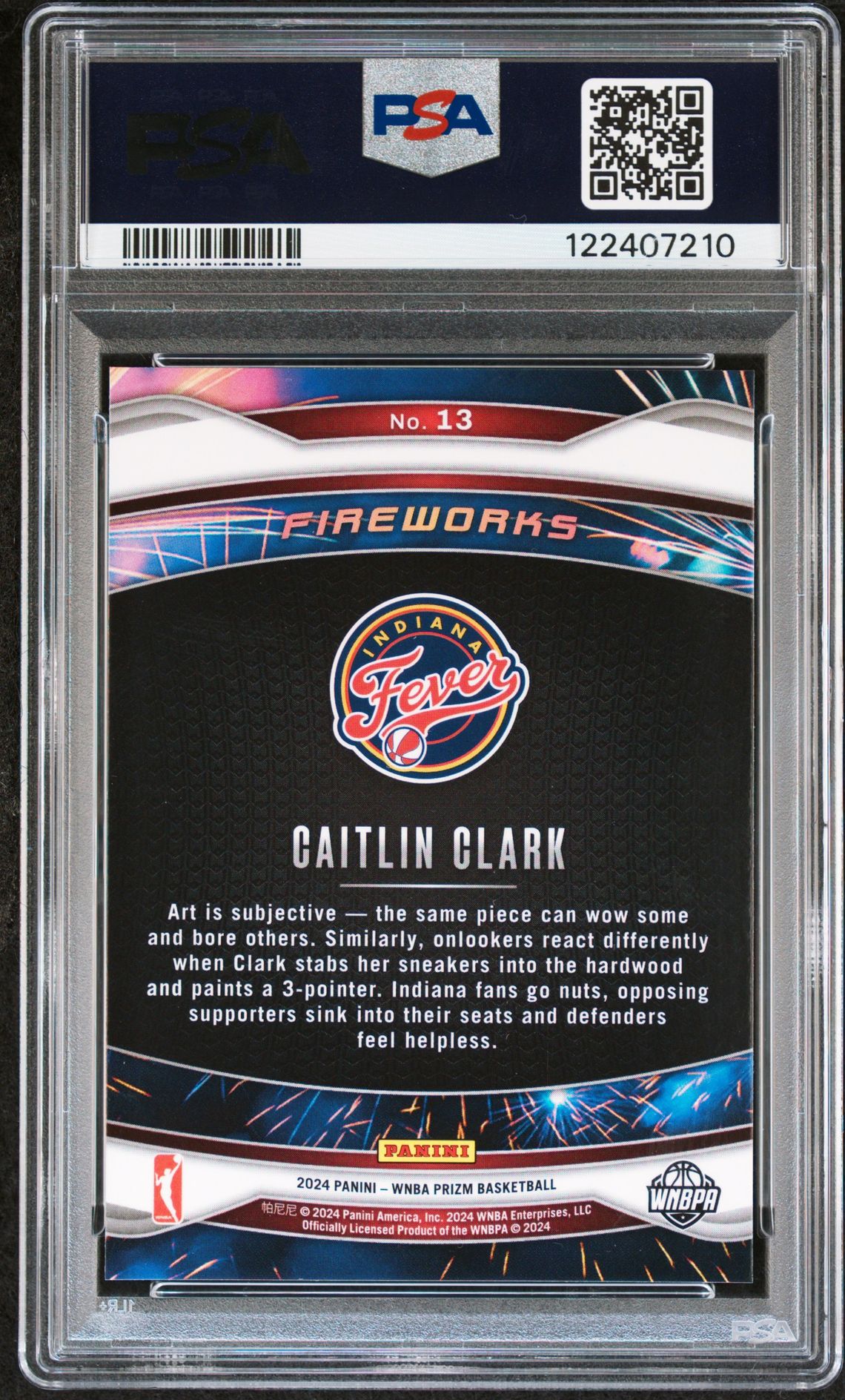 2024 Panini Prizm Wnba Fireworks Caitlin Clark #13 (Fireworks) Gem Mt 10 back