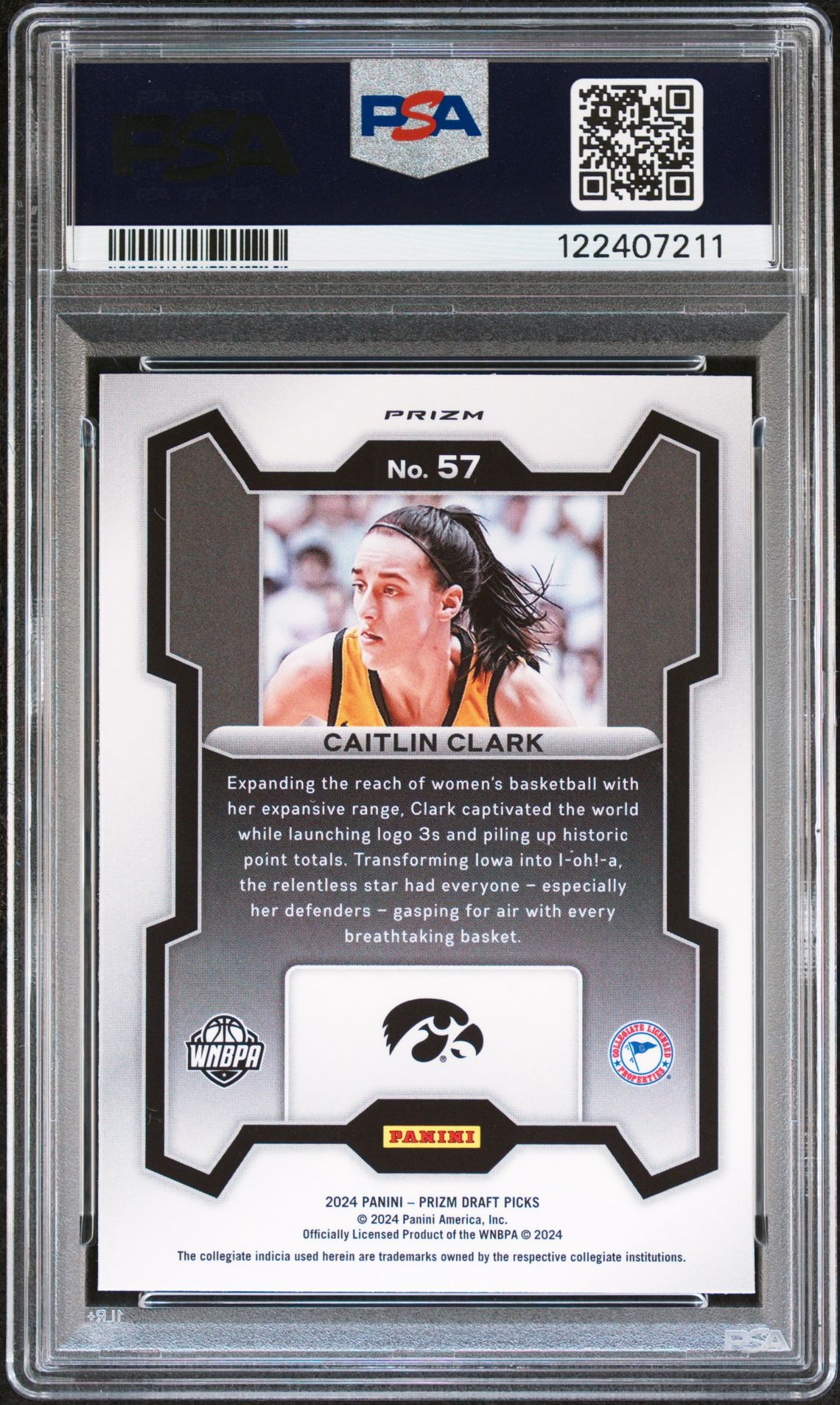 2024 Panini Prizm Draft Picks Caitlin Clark #57 (Purple Wave) Mint 9 back