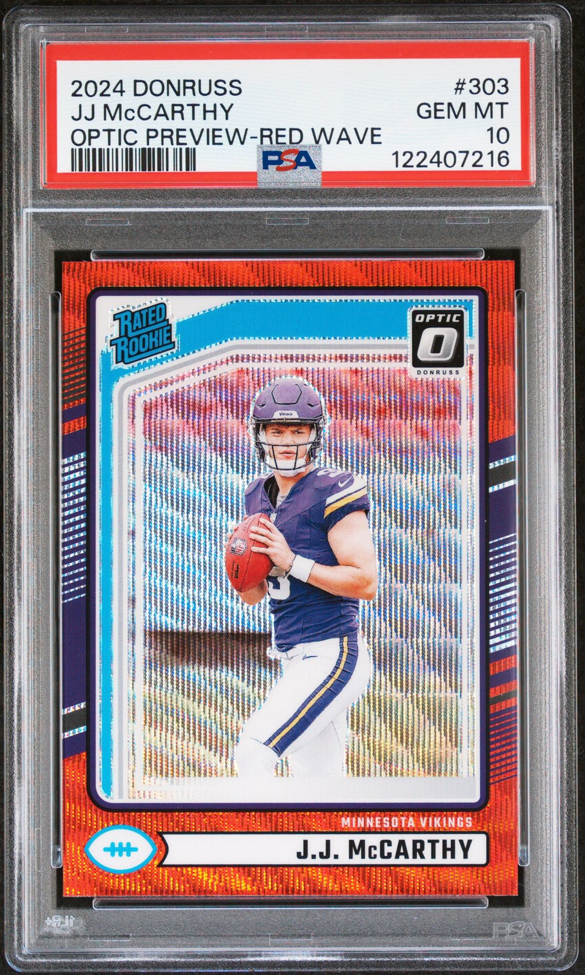 2024 Panini Donruss Jj Mccarthy #303 (Optic Preview-Red Wave) Gem Mt 10 front