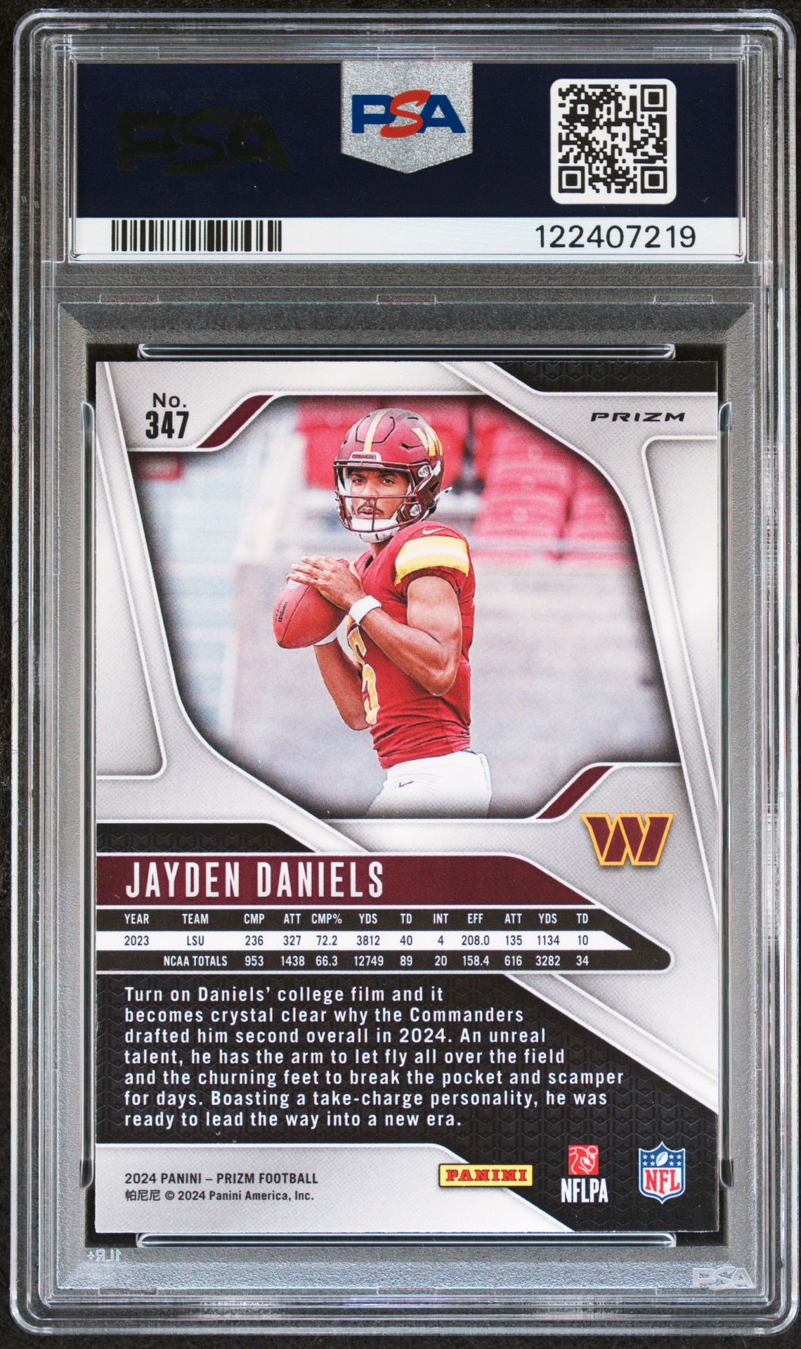 2024 Panini Prizm Jayden Daniels #347 (Green Wave) Gem Mt 10 back