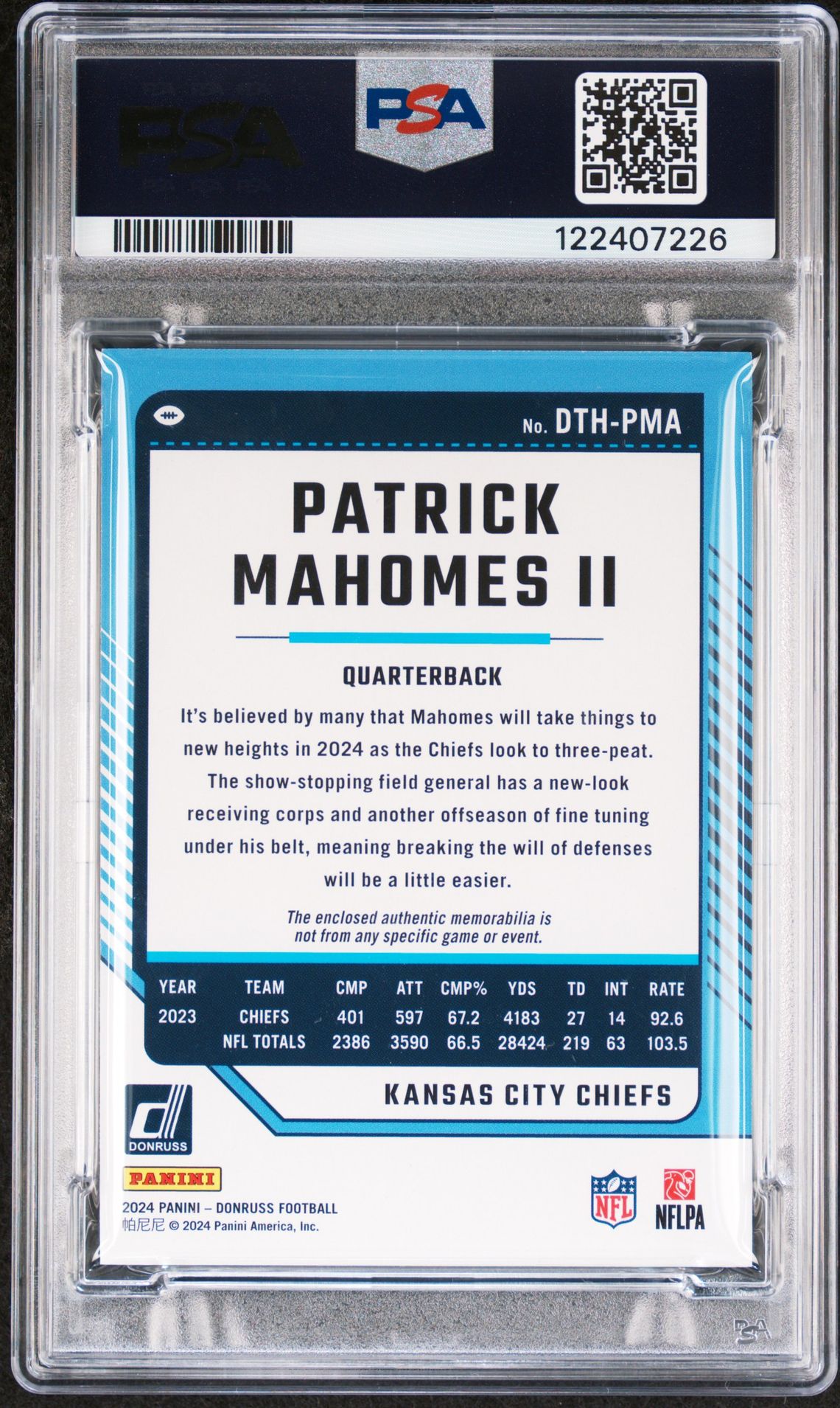 2024 Panini Donruss Donruss Threads Patrick Mahomes Ii #Dthpma (Donruss Threads) Mint 9 back