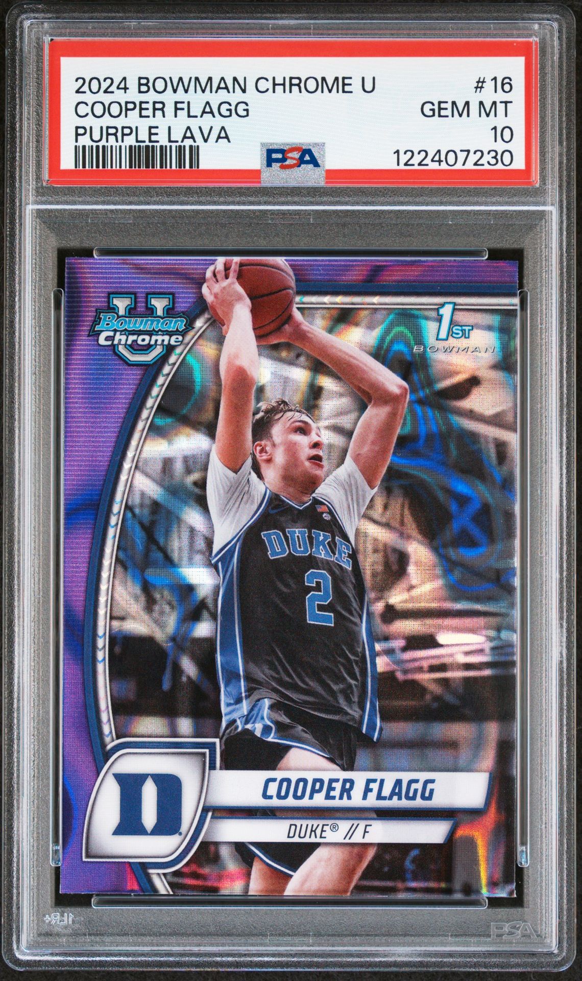 2024 Bowman Chrome University Cooper Flagg #16 (Purple Lava) Gem Mt 10 front