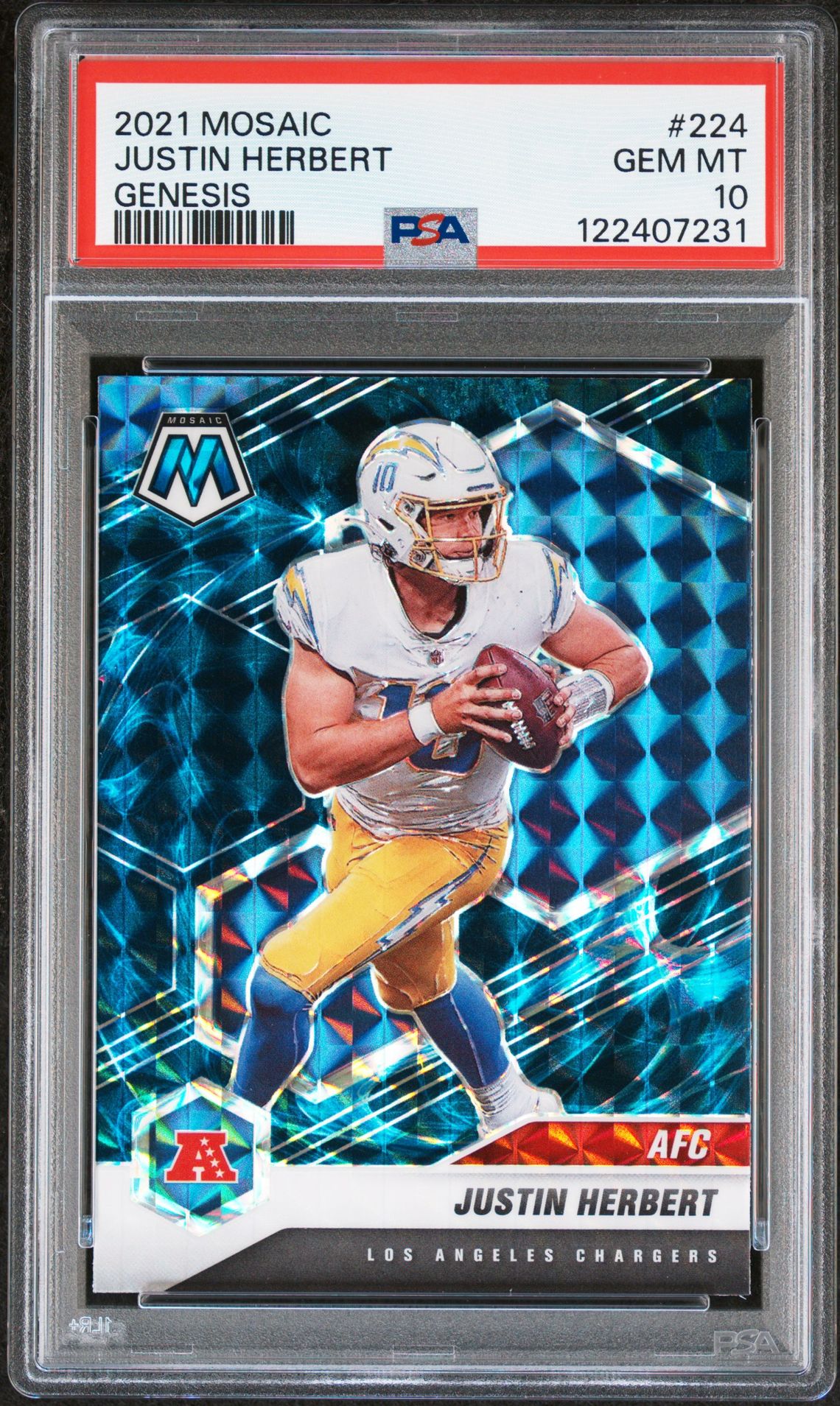 2021 Panini Mosaic Justin Herbert #224 (Genesis) Gem Mt 10 front