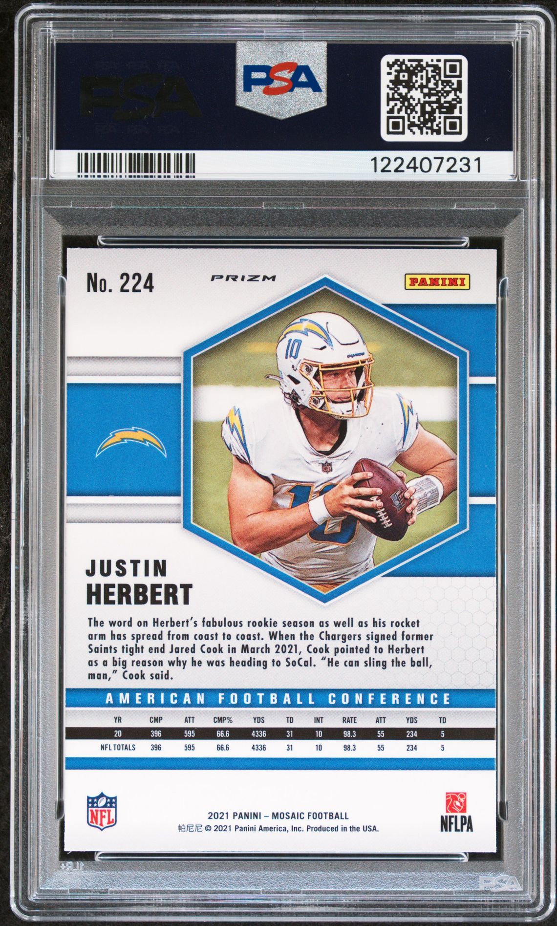 2021 Panini Mosaic Justin Herbert #224 (Genesis) Gem Mt 10 back