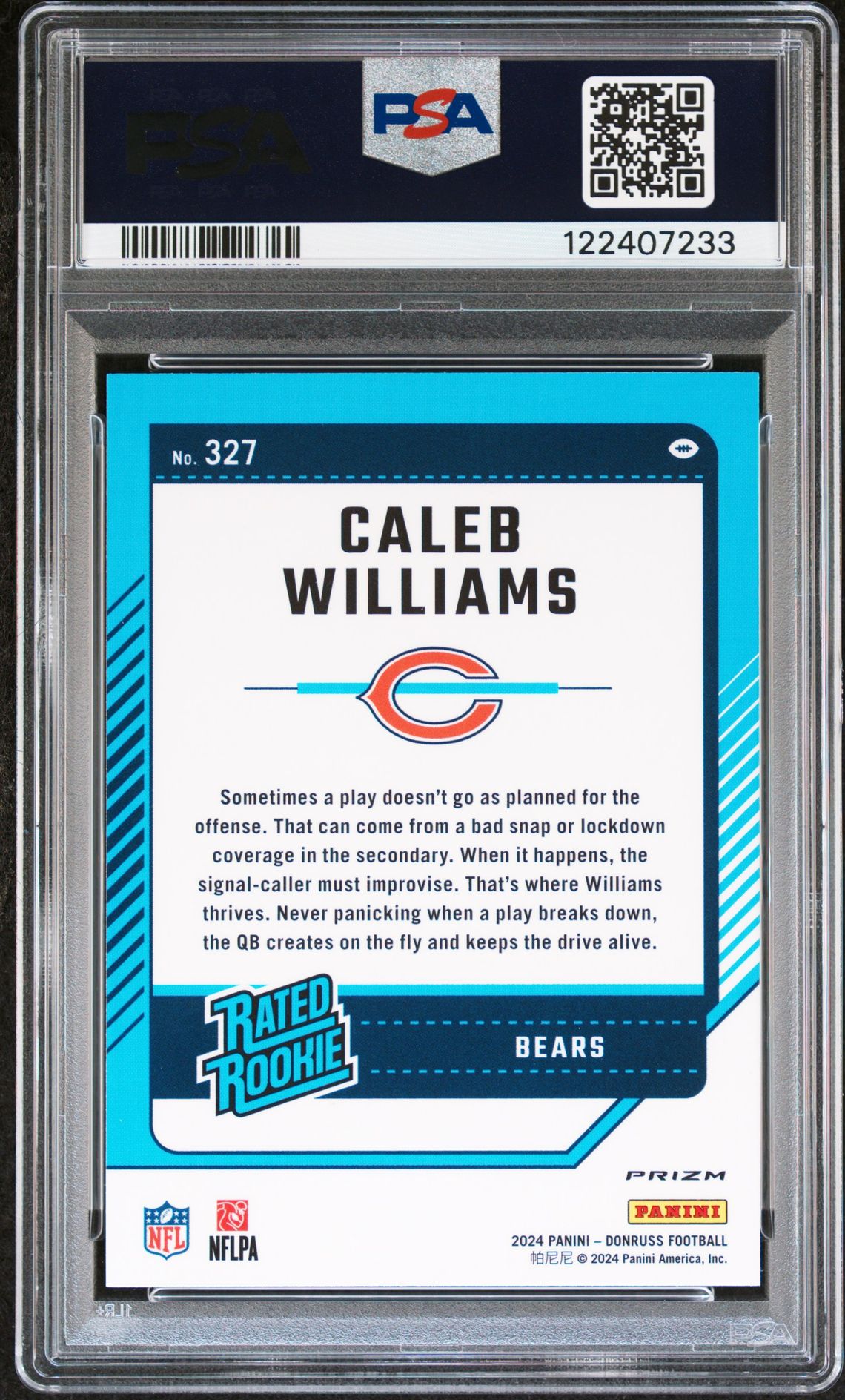 2024 Panini Donruss Caleb Williams #327 (Optic Preview-Pink) Mint 9 back