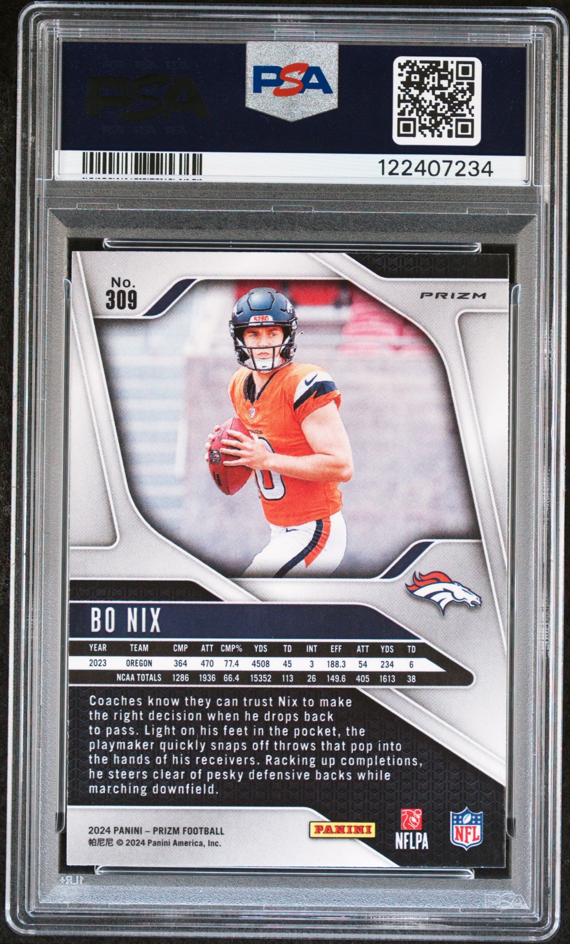 2024 Panini Prizm Bo Nix #309 (Disco Prizm) Mint 9 back