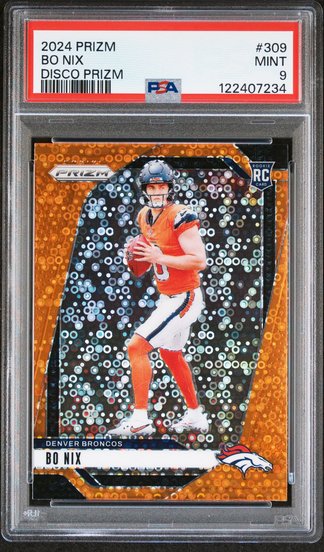 2024 Panini Prizm Bo Nix #309 (Disco Prizm) Mint 9 front