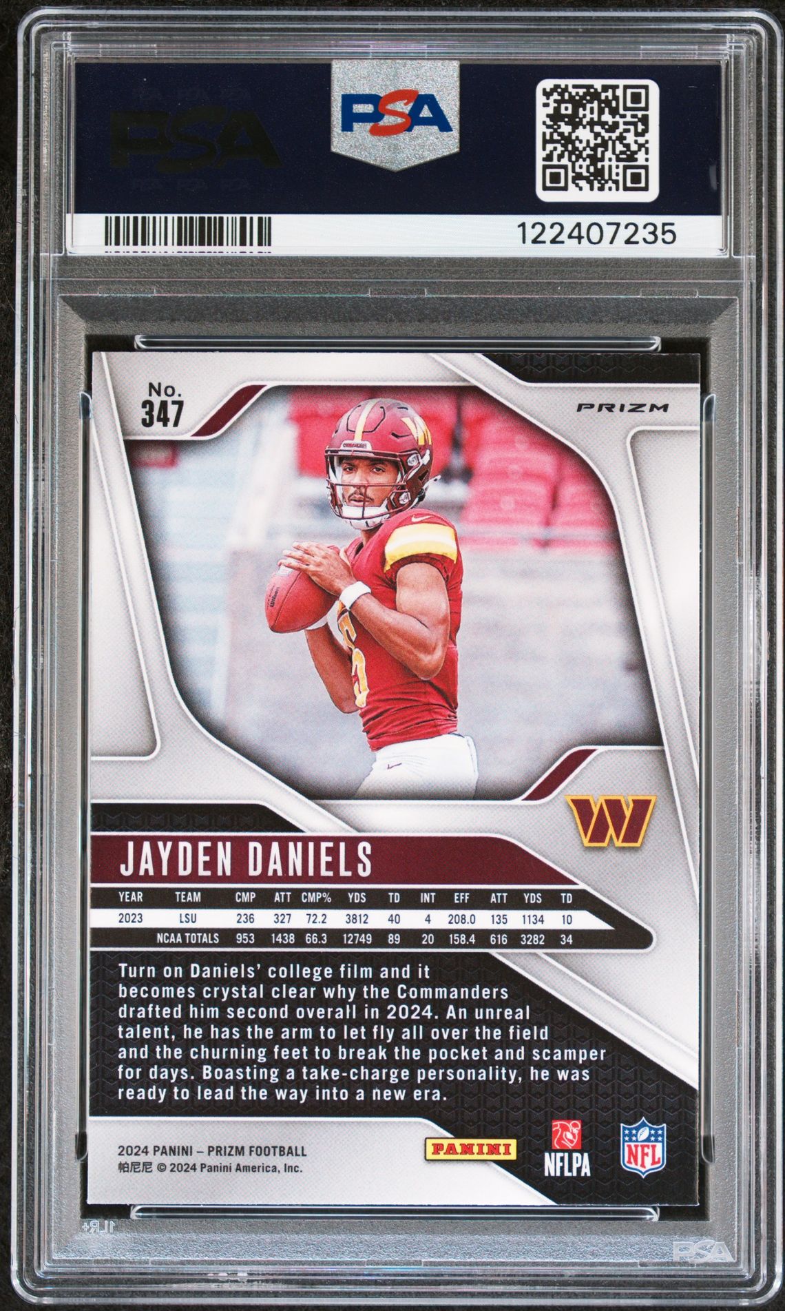 2024 Panini Prizm Jayden Daniels #347 (Disco Prizm) Gem Mt 10 back