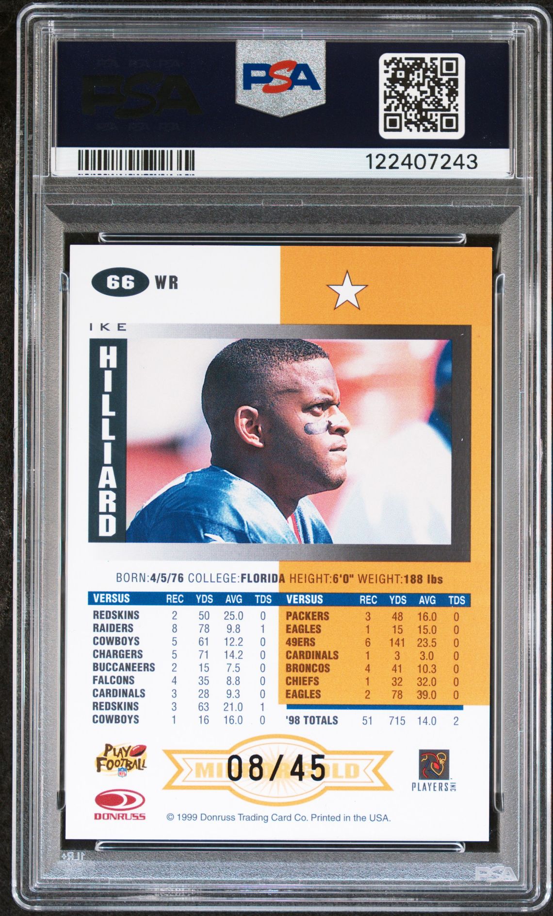 1999 Leaf Certified Ike  Hilliard #66 (1 Star-Mirror Gold) Nm 7 back