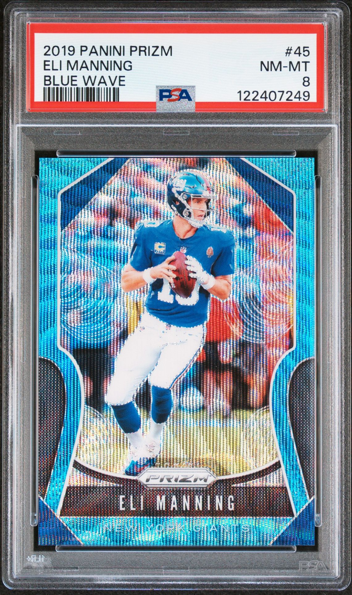 2019 Panini Prizm Eli Manning #45 (Blue Wave) Nm-Mt 8 front