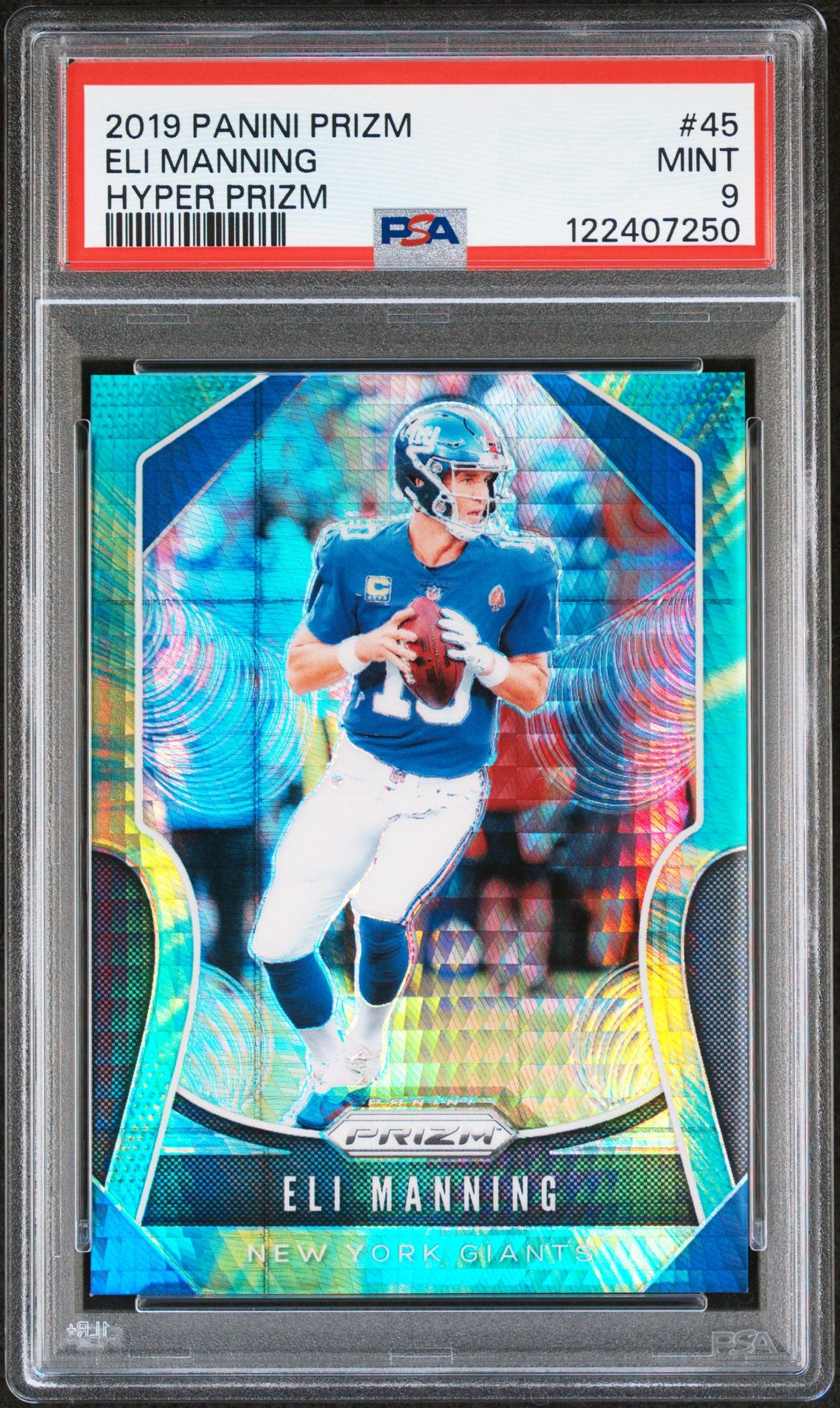 2019 Panini Prizm Eli Manning #45 (Hyper Prizm) Mint 9 front