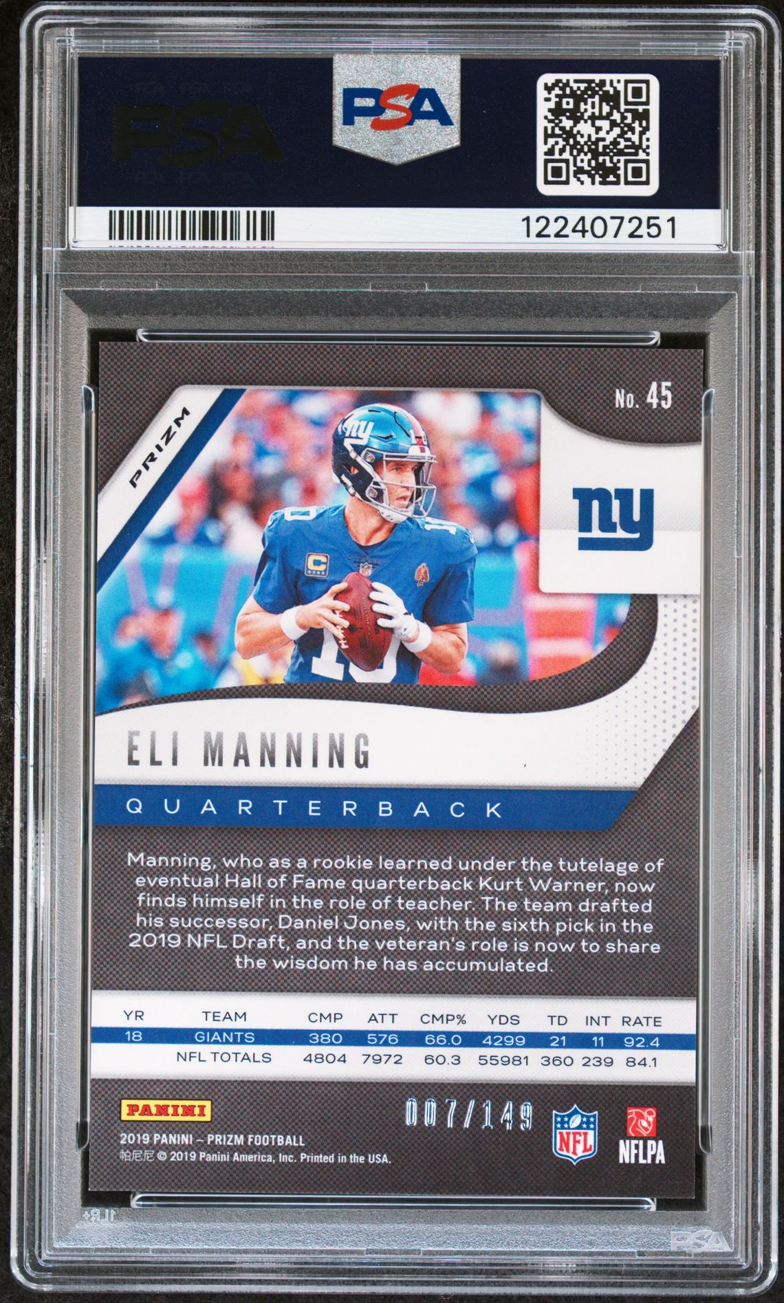 2019 Panini Prizm Eli Manning #45 (Red Wave) Nm-Mt 8 back