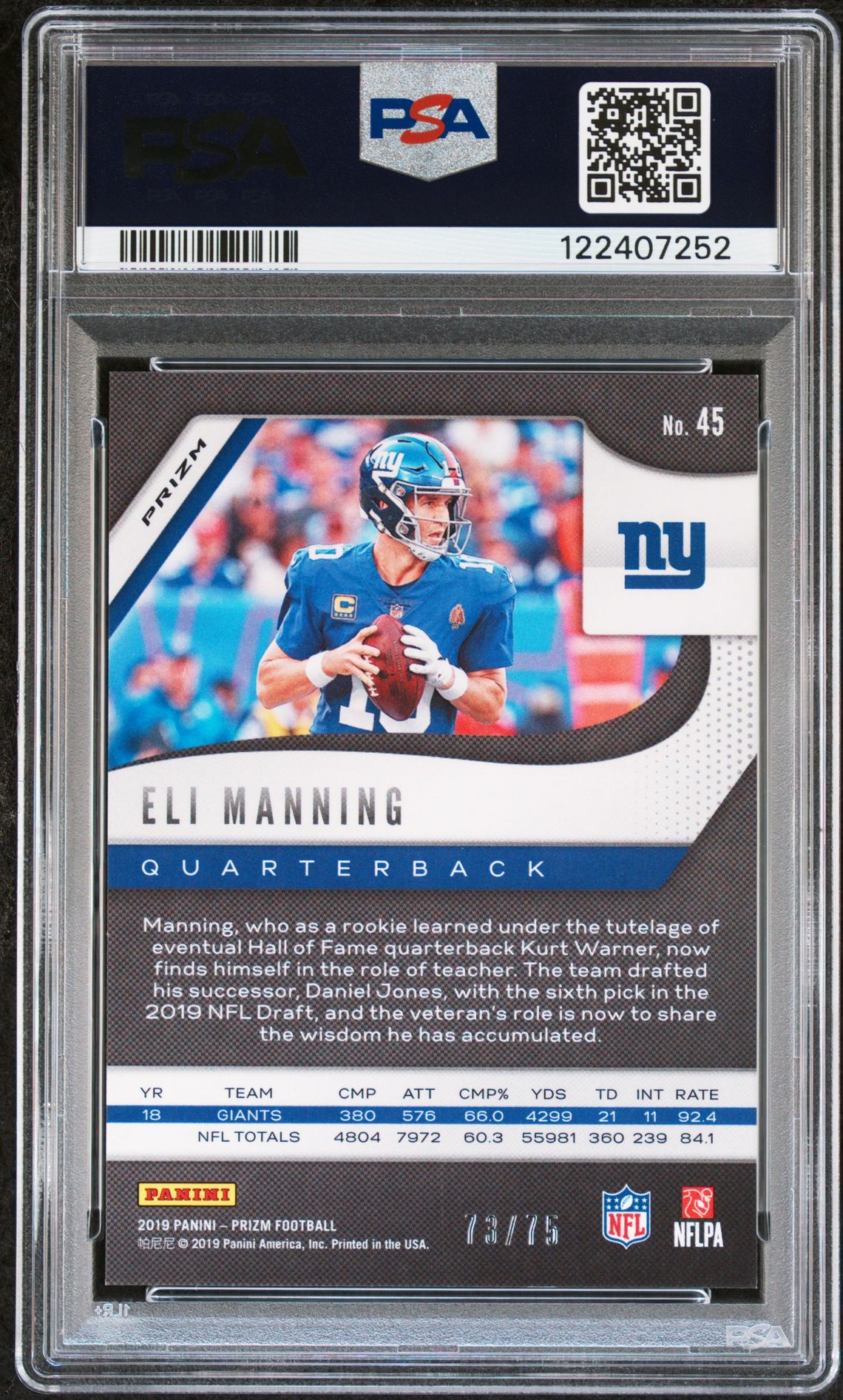 2019 Panini Prizm Eli Manning #45 (Green Scope) Mint 9 back