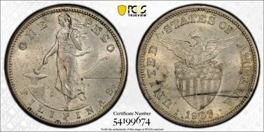1907-S Peso AU58