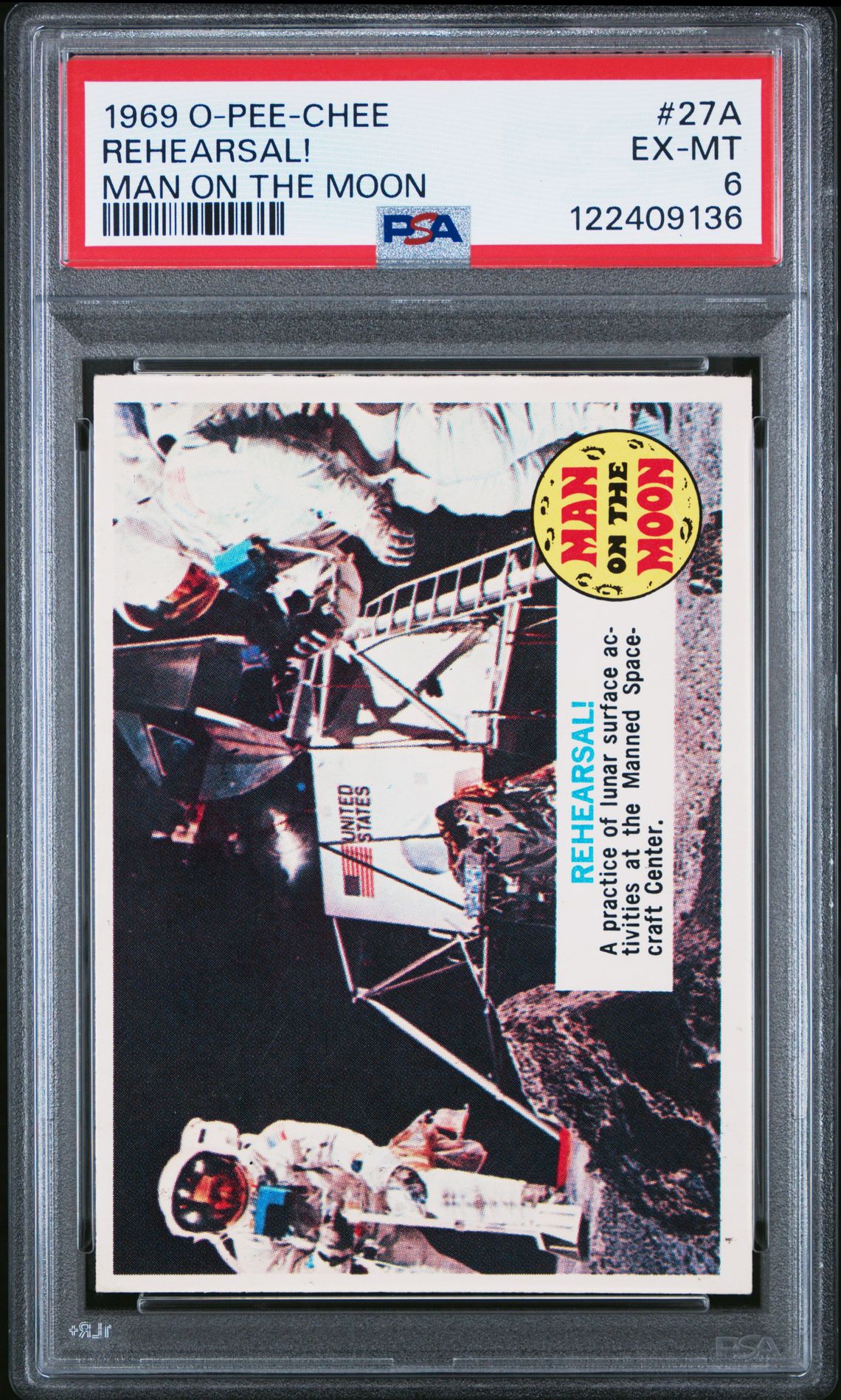 1969 O-Pee-Chee Man On The Moon Rehearsal! #27A (Man On The Moon) Ex-Mt 6 front