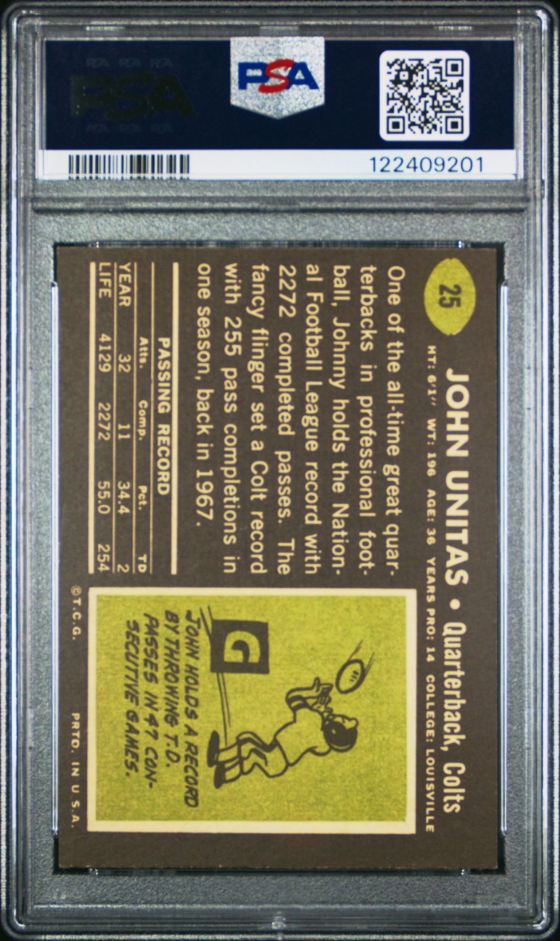 1969 Topps Johnny Unitas #25 Ex-Mt 6 back