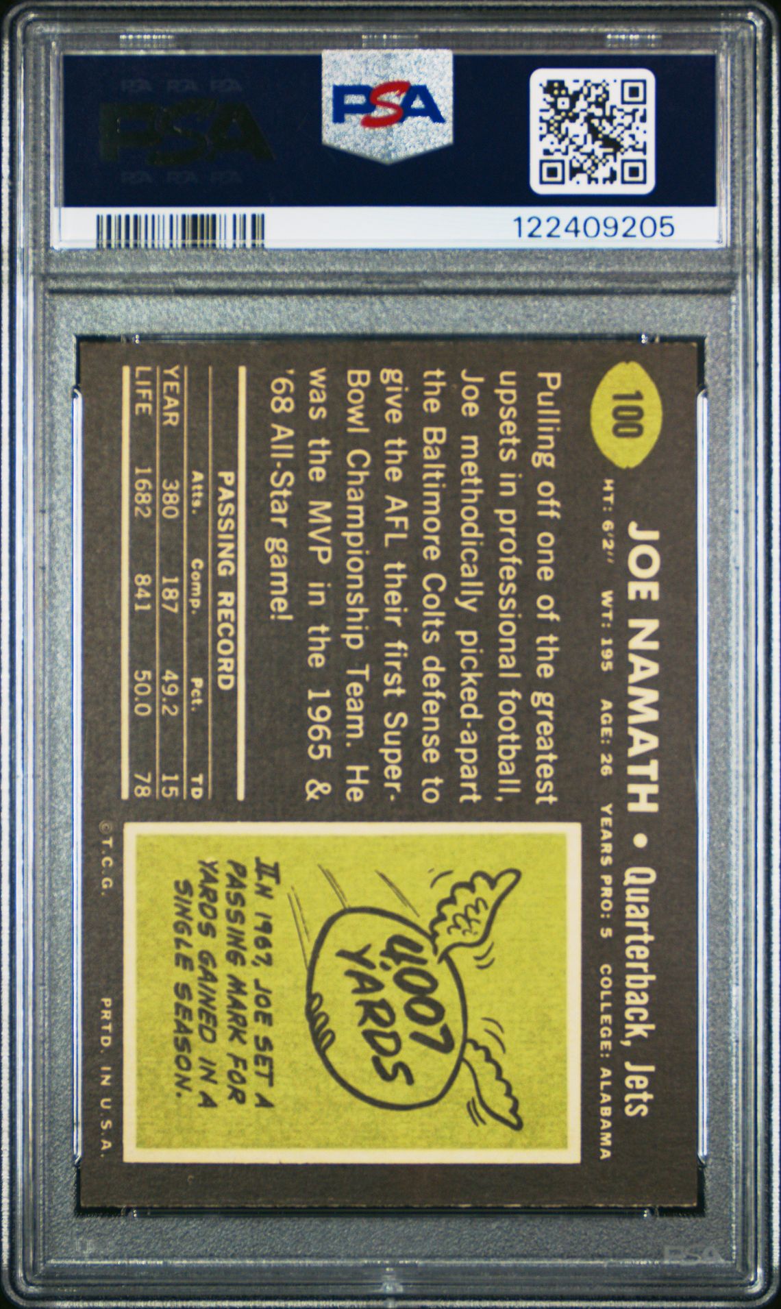 1969 Topps Joe Namath #100 Nm 7 back