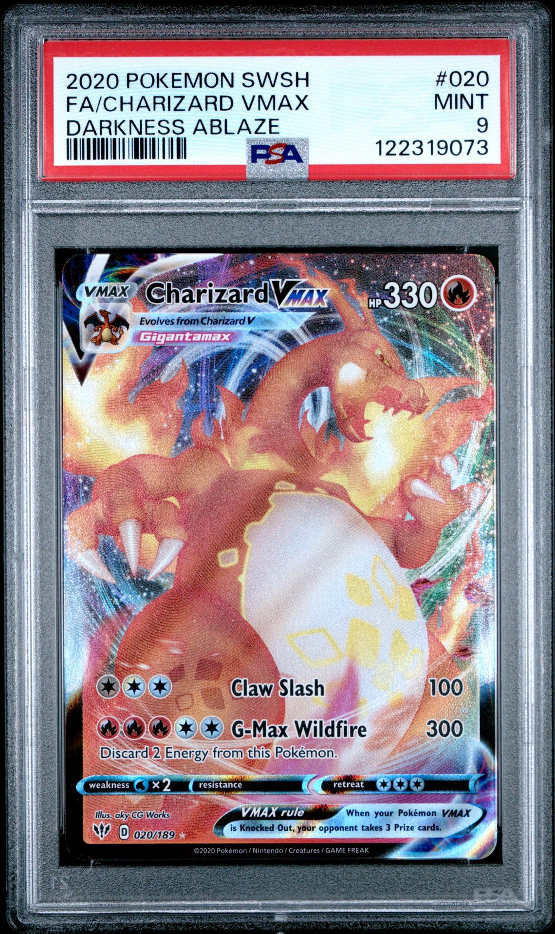 2020 Pokemon Sword & Shield Darkness Ablaze Fa/Charizard Vmax #020 (Darkness Ablaze) Mint 9 front