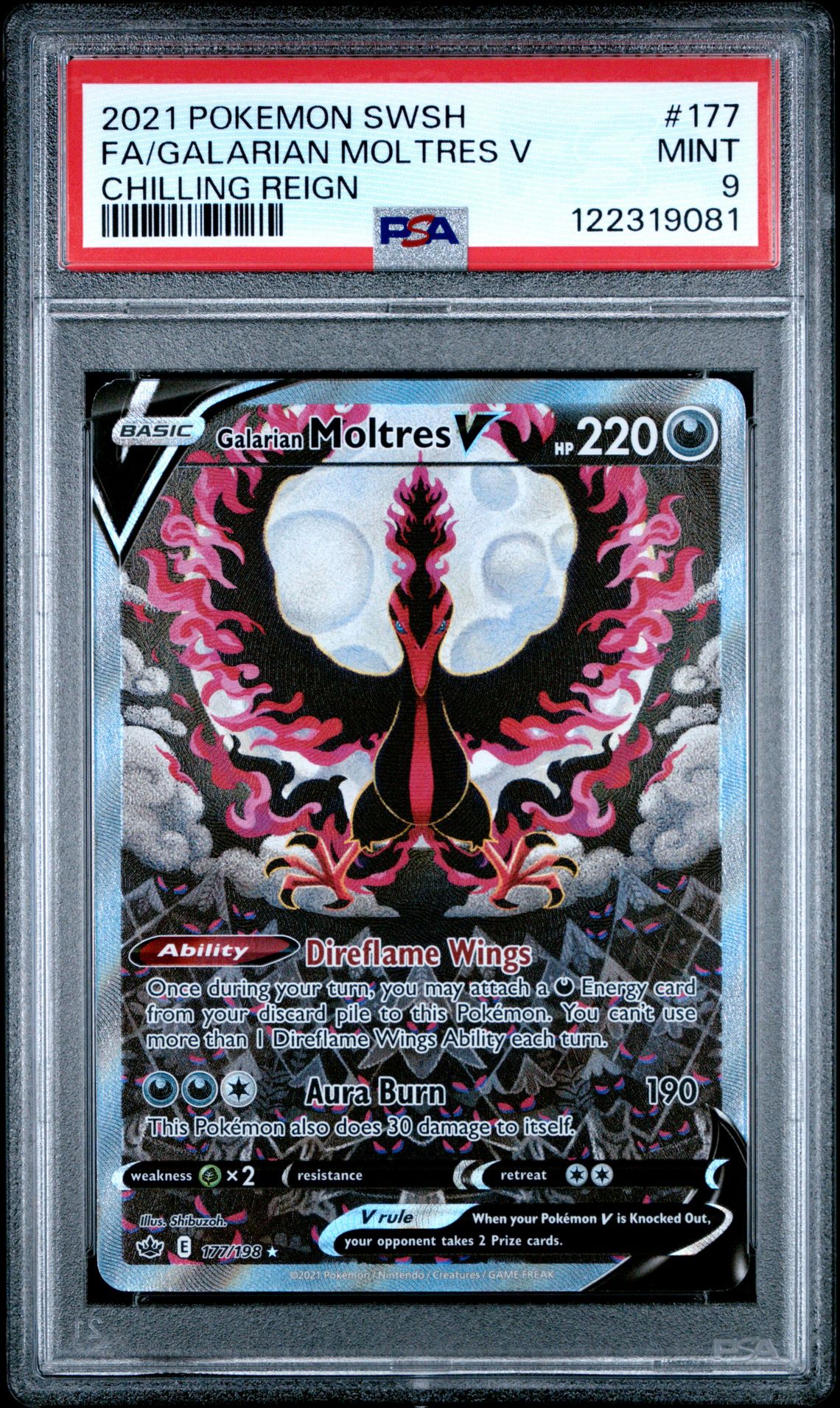 2021 Pokemon Sword & Shield Chilling Reign Fa/Galarian Moltres V #177 (Chilling Reign) Mint 9 front