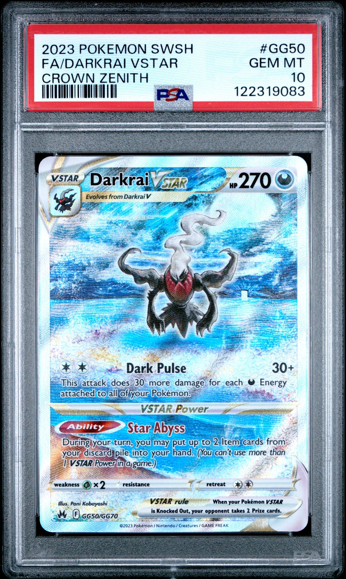 2023 Pokemon Sword And Shield Crown Zenith Fa/Darkrai Vstar #Gg50 (Crown Zenith) Gem Mt 10 front