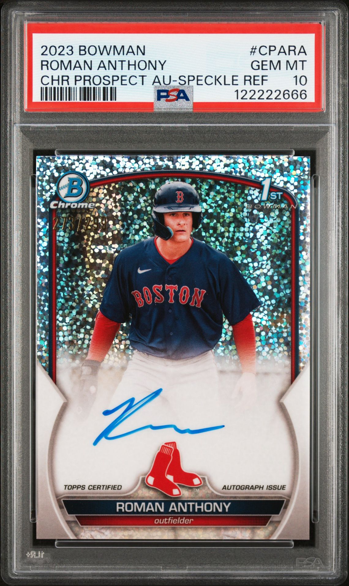 2023 Bowman Chrome Prospect Autographs Roman Anthony #Cpara (Chr.pros.au.-Speckle Ref) Gem Mt 10 front