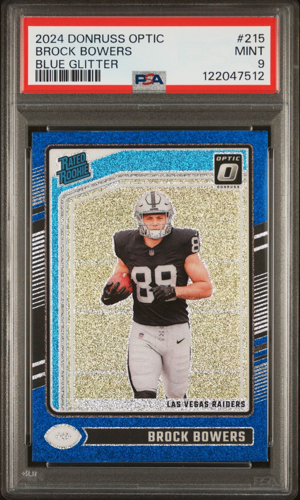 2024 Panini Donruss Optic Brock Bowers #215 (Blue Glitter) Mint 9 front
