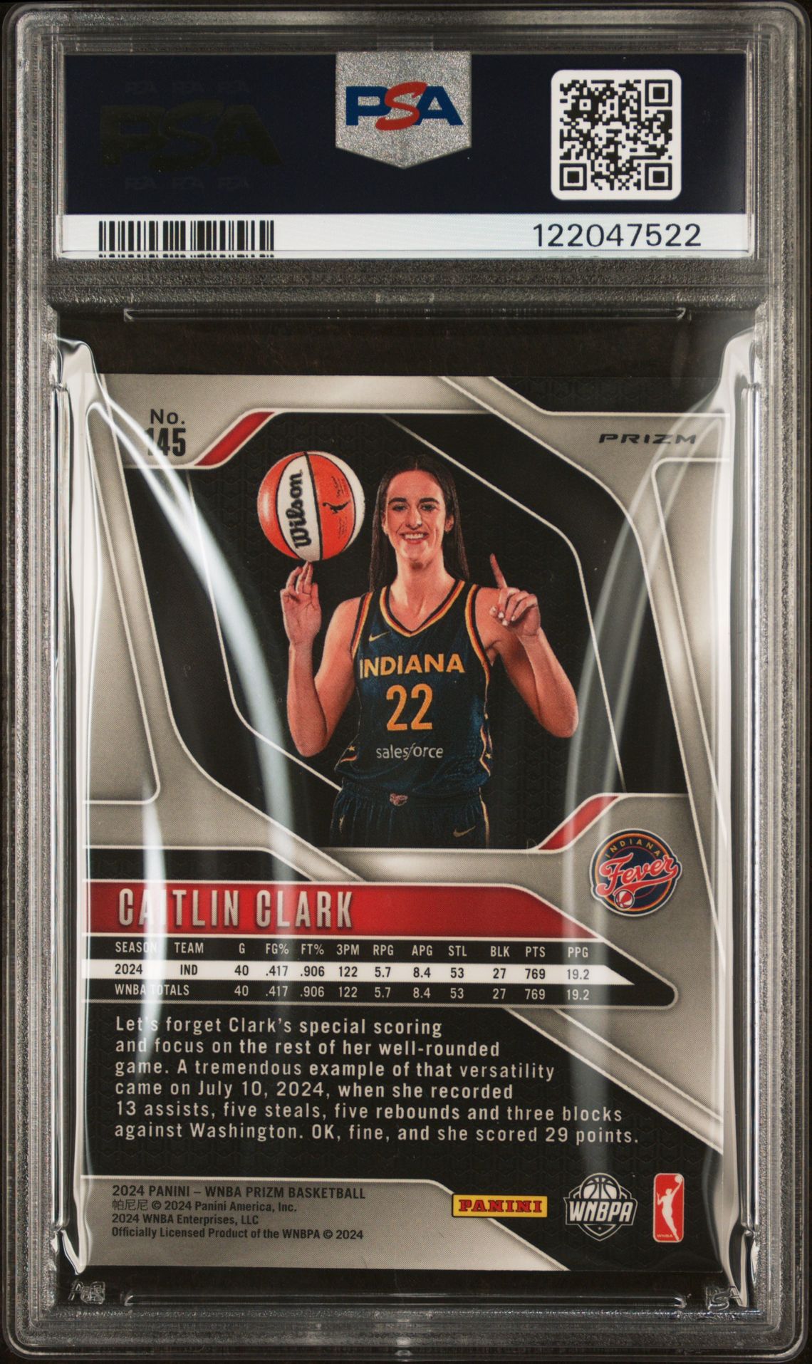 2024 Panini Prizm Wnba Caitlin Clark #145 (Wnba Logo Prizm) Gem Mt 10 back