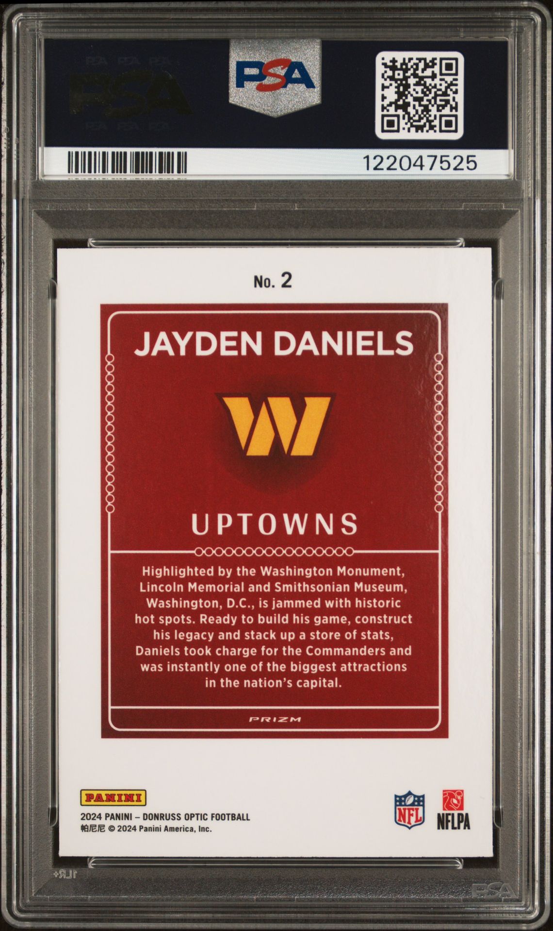 2024 Panini Donruss Optic Uptowns Jayden Daniels #2 Gem Mt 10 back