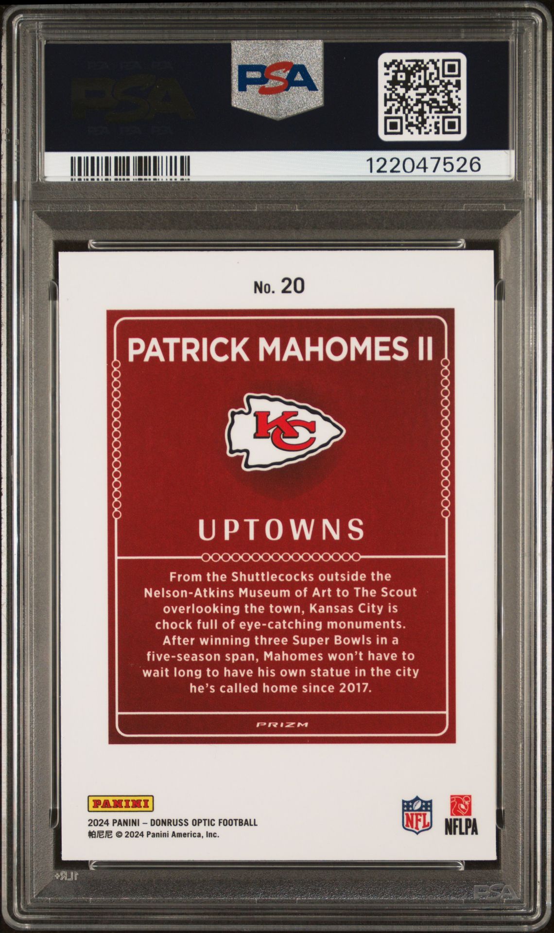 2024 Panini Donruss Optic Uptowns Patrick Mahomes Ii #20 Gem Mt 10 back