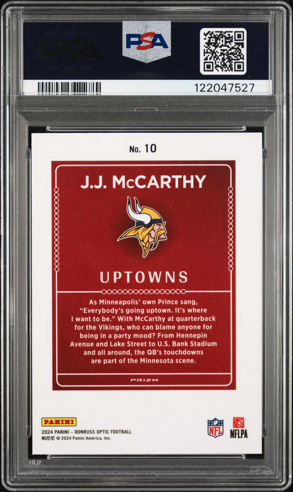 2024 Panini Donruss Optic Uptowns Jj Mccarthy #10 Mint 9 back