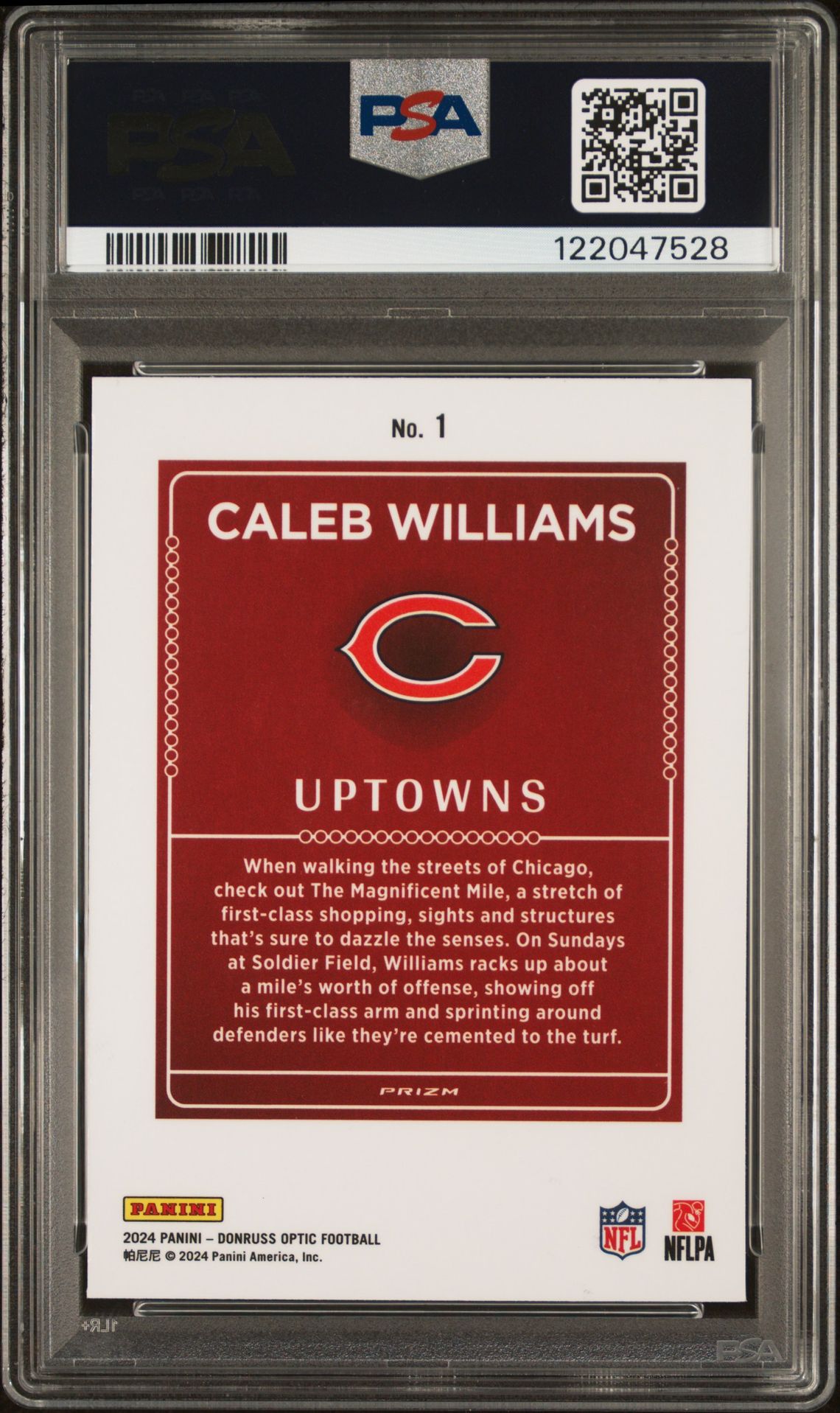 2024 Panini Donruss Optic Uptowns Caleb Williams #1 Mint 9 back