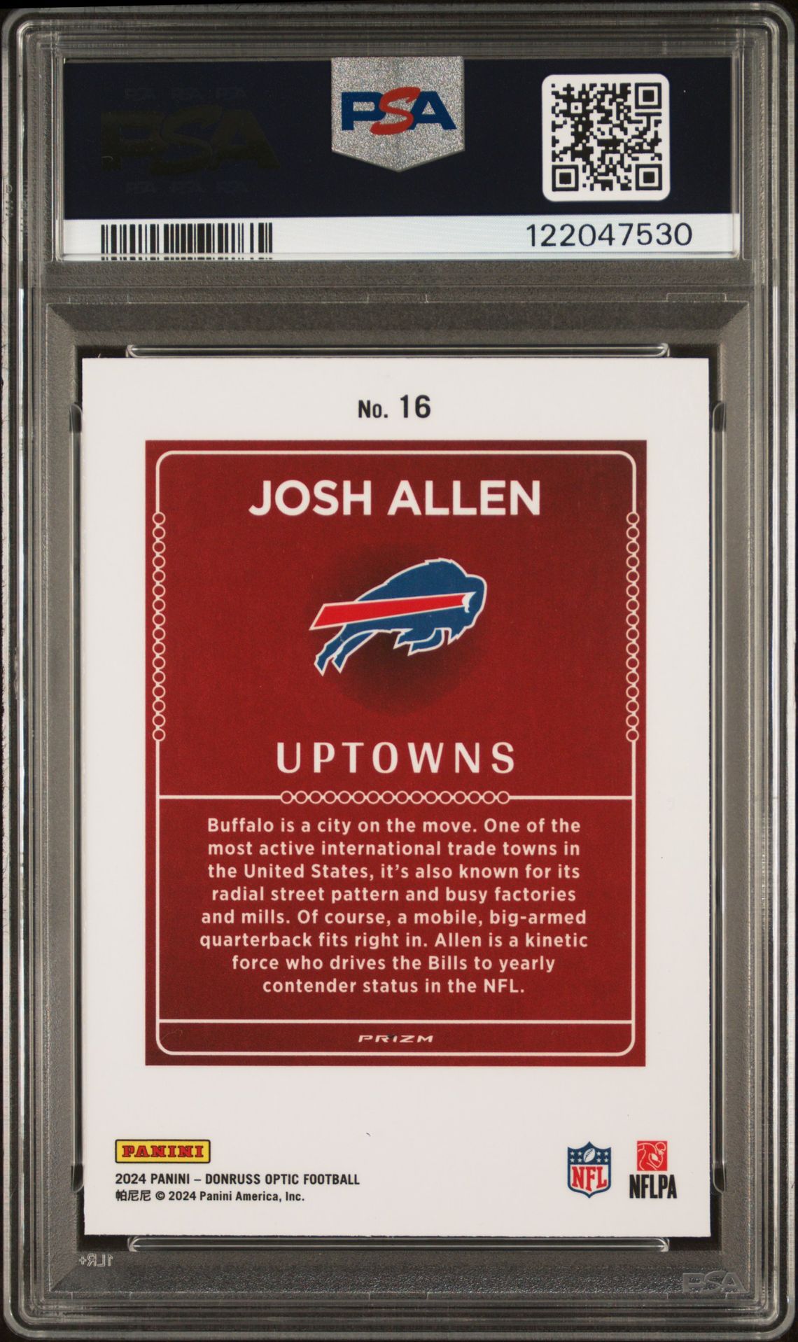 2024 Panini Donruss Optic Uptowns Josh Allen #16 Gem Mt 10 back