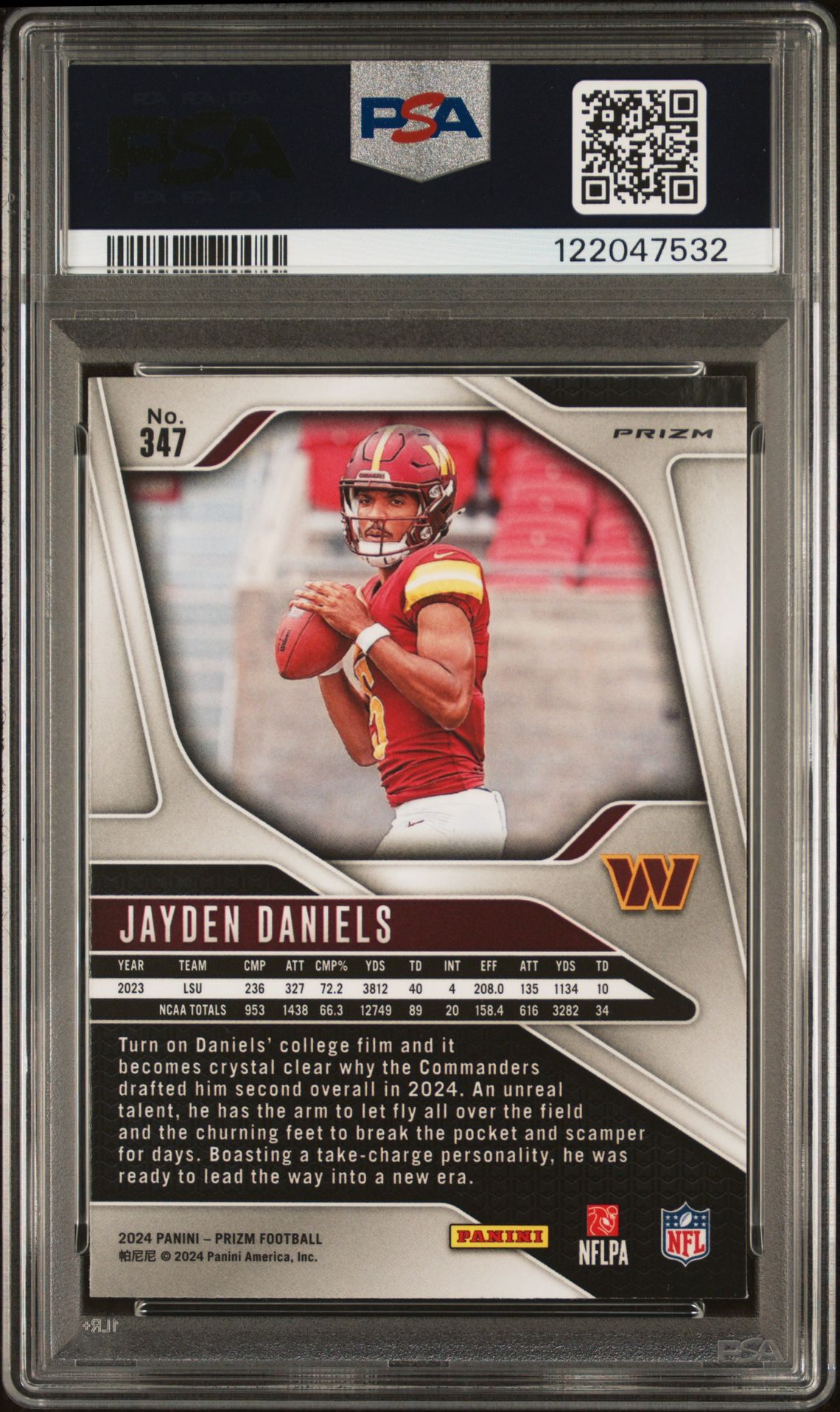 2024 Panini Prizm Jayden Daniels #347 (Purple Pulsar) Mint 9 back