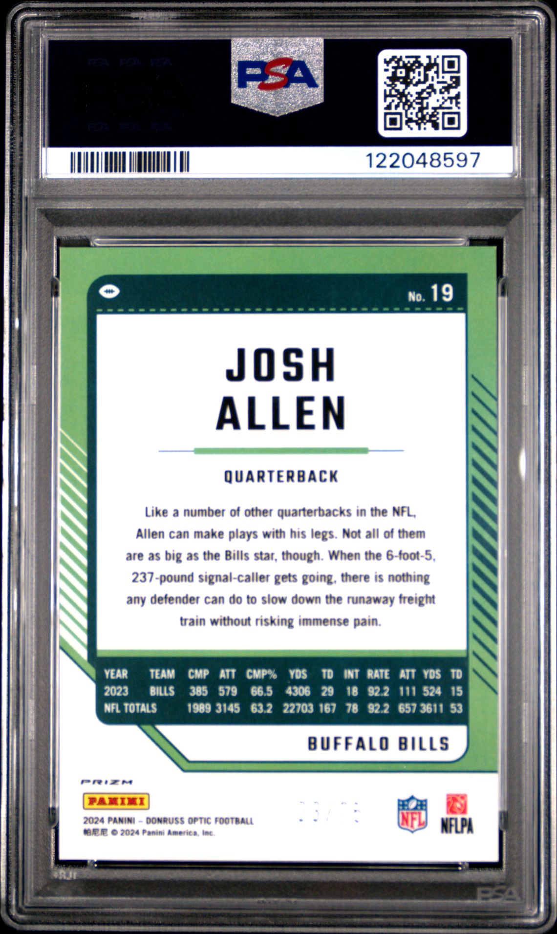 2024 Panini Donruss Optic Josh Allen #19 (Electricity) Mint 9 back