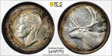 1947 25C Maple Leaf MS64