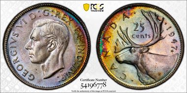 1947 25C Maple Leaf MS65