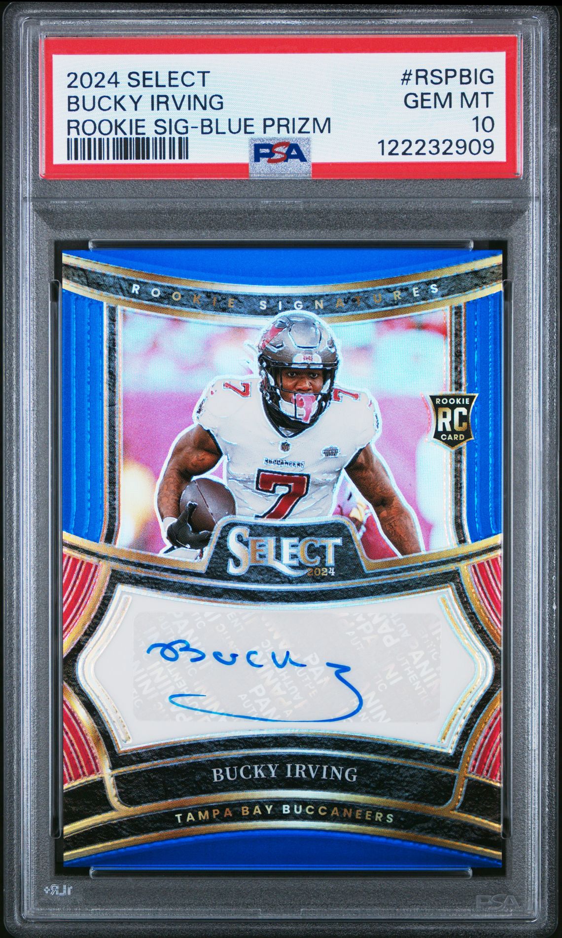 2024 Panini PANINI SELECT ROOKIE SIGNATURES BLUE PRIZM #RSPBIG Bucky Irving front