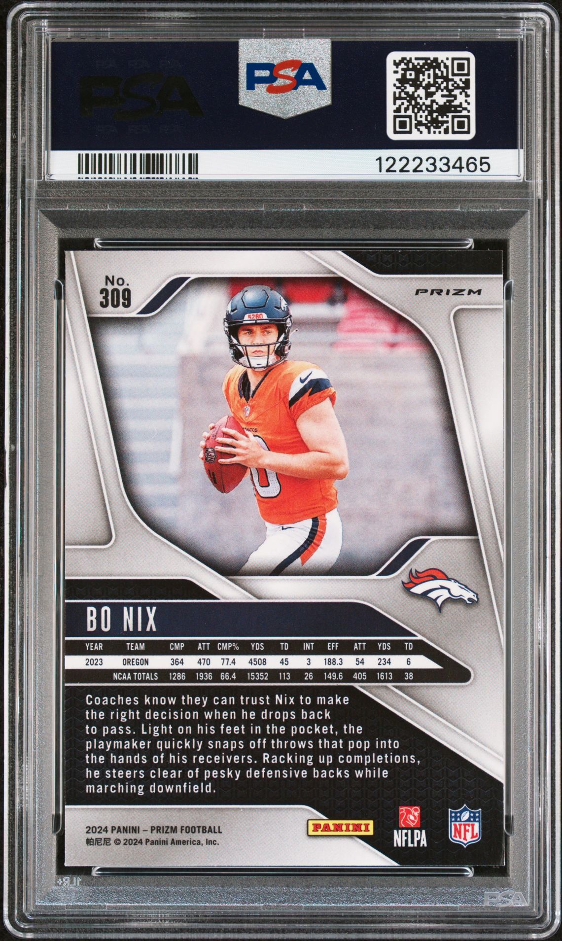 2024 Panini Prizm Bo Nix #309 (Red/White/Blue Prizm) Mint 9 back