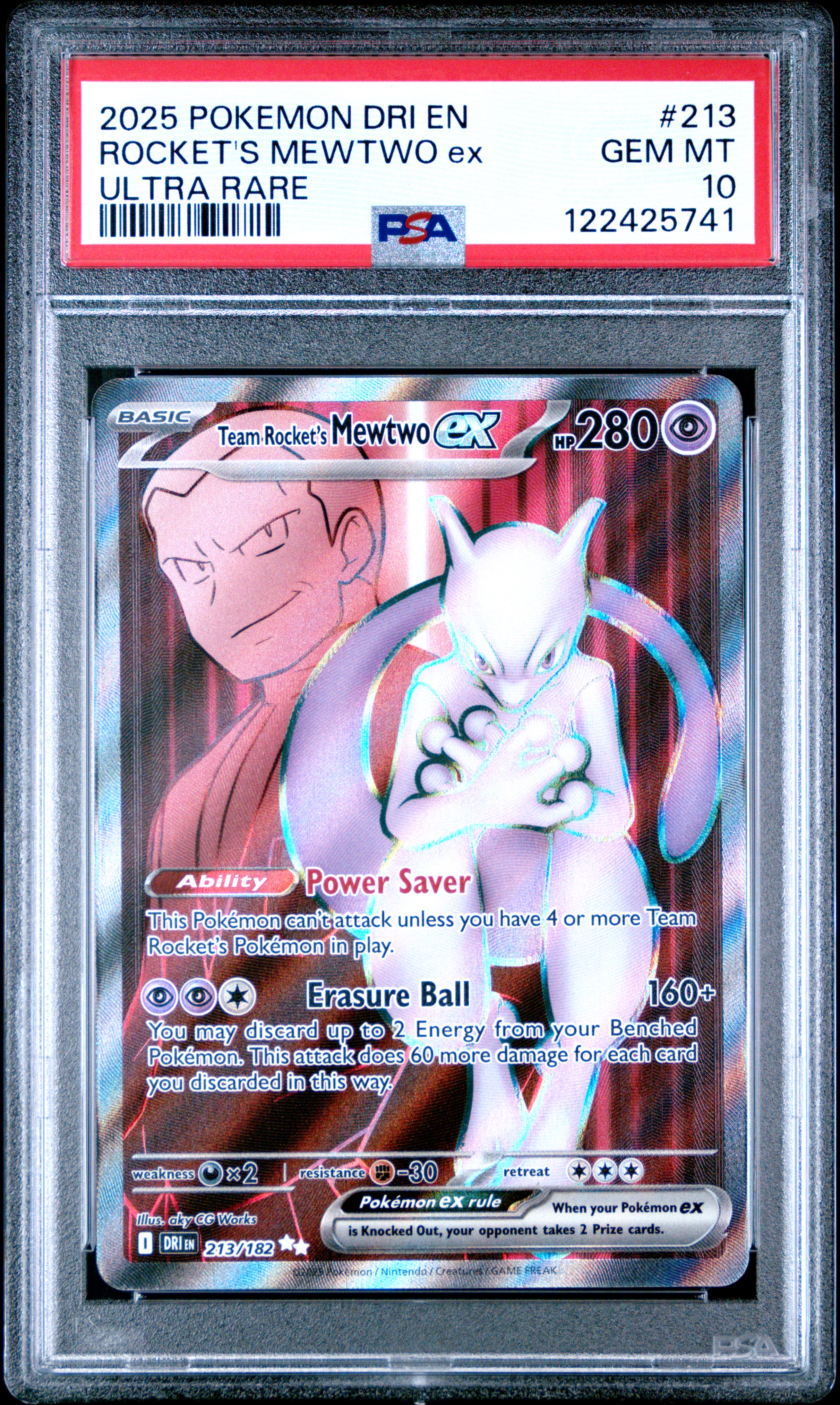 2025 #213 Team Rocket's Mewtwo EX PSA 10 Dri EN-Destined Rivals