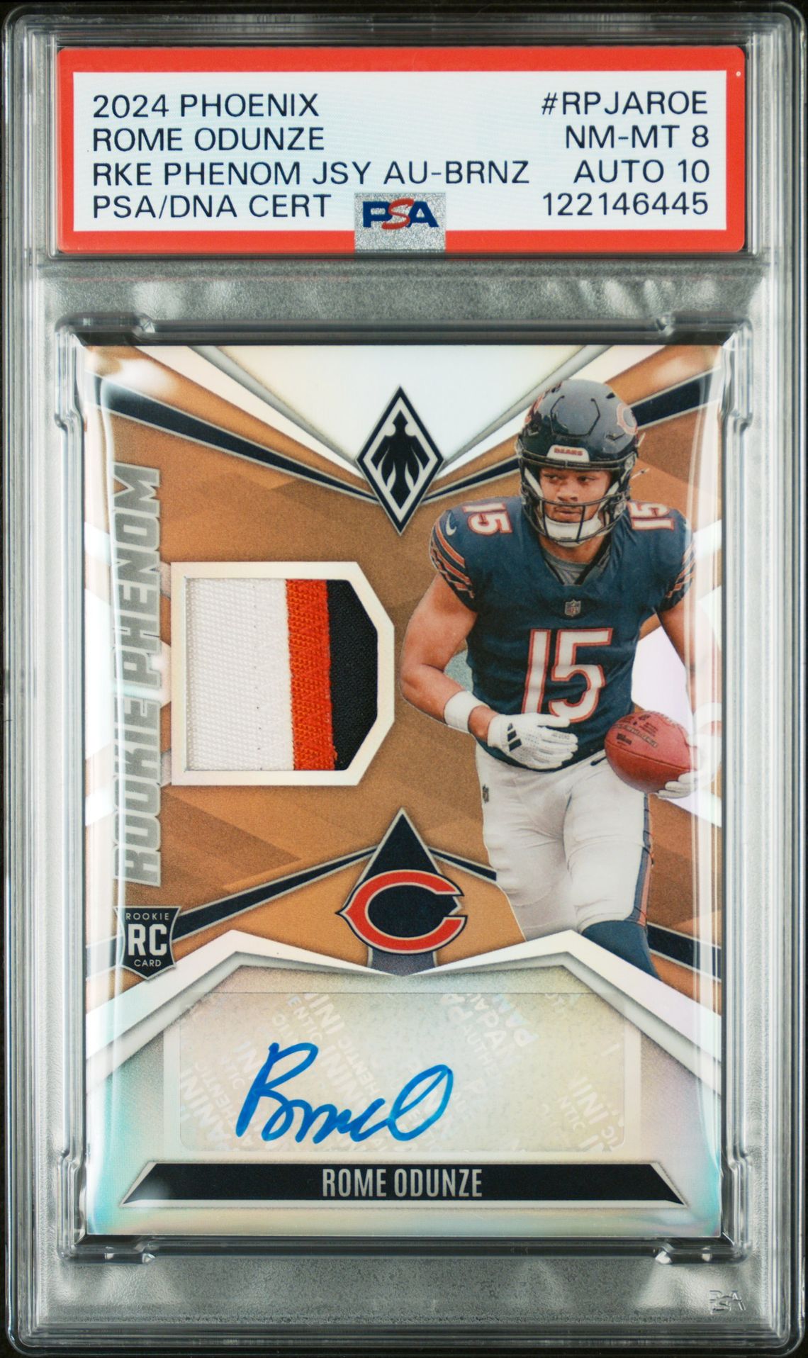 2024 Panini PANINI PHOENIX ROOKIE PHENOMS JERSEY AUTOGRAPHS RKE PHENOM JSY AU-BRNZ #RPJAROE Rome Odunze front