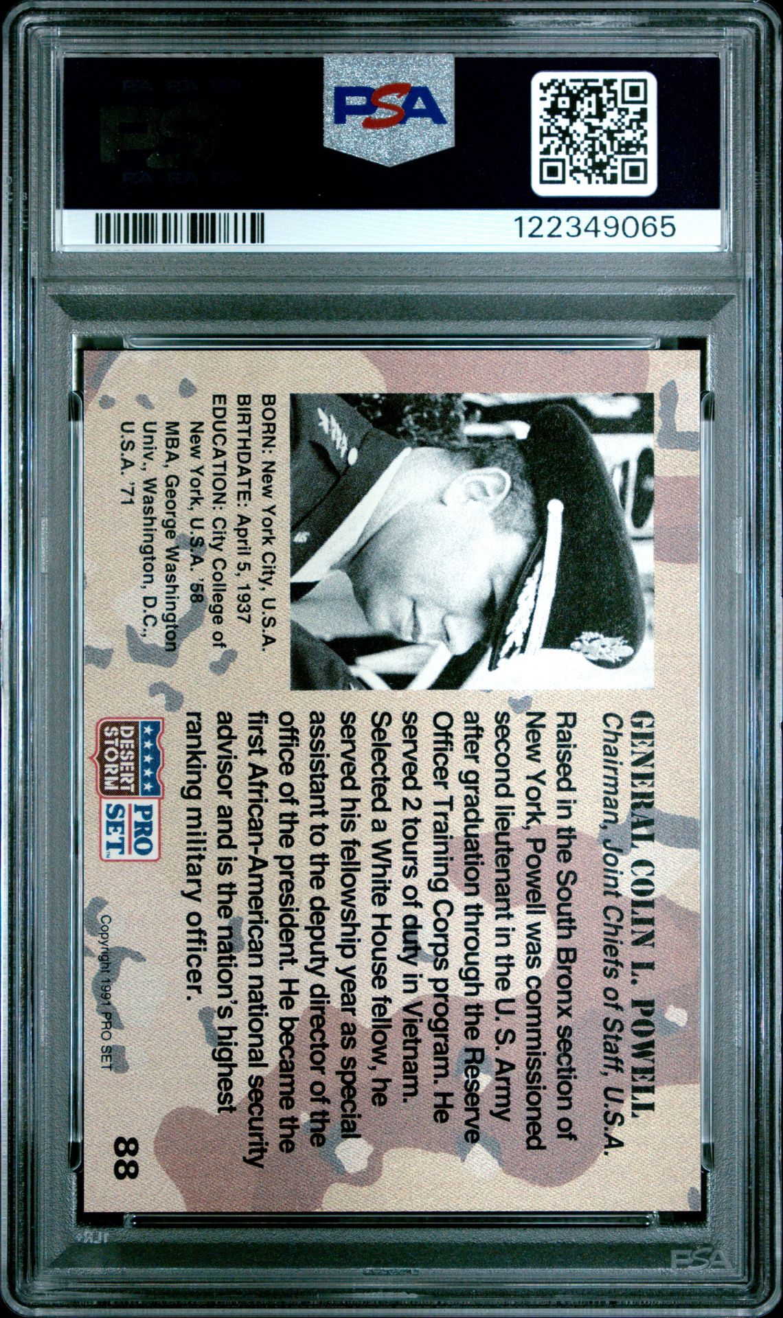 1991 Pro Set Desert Storm Gen. Colin L. Powell #88 (Desert Storm) Nm-Mt 8 back