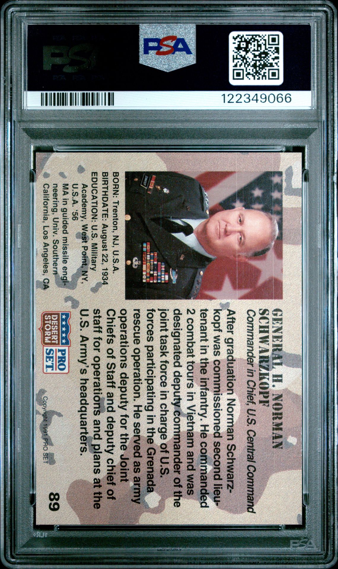 1991 Pro Set Desert Storm Gen. H.n. Schwarzkopf #89 (Desert Storm) Nm-Mt 8 back