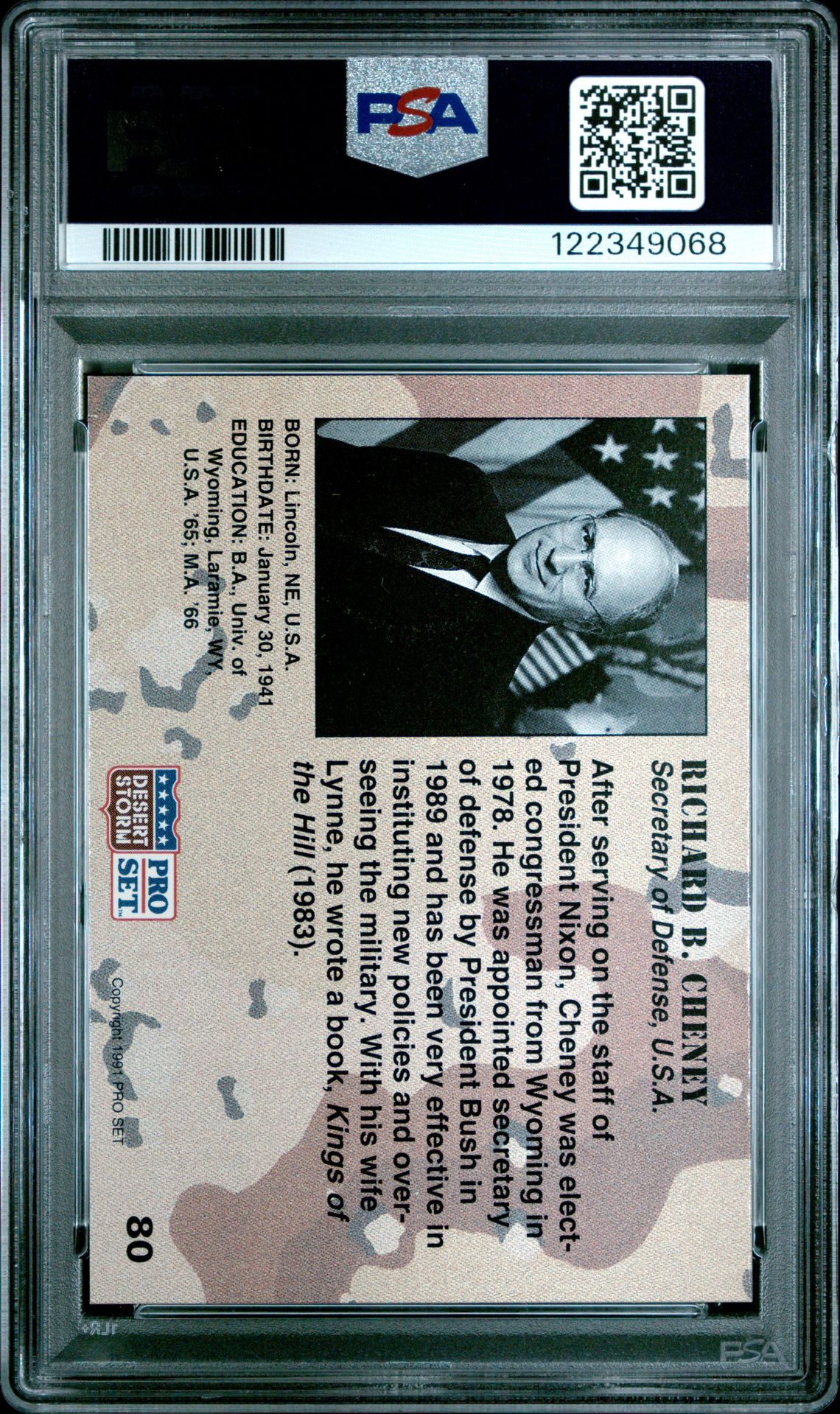 1991 Pro Set Desert Storm Richard B. Cheney #80 (Desert Storm) Nm-Mt 8 back